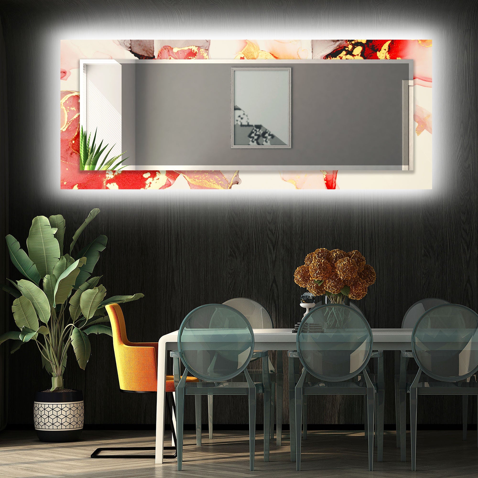Abstract Tempered Glass Wall Mirror