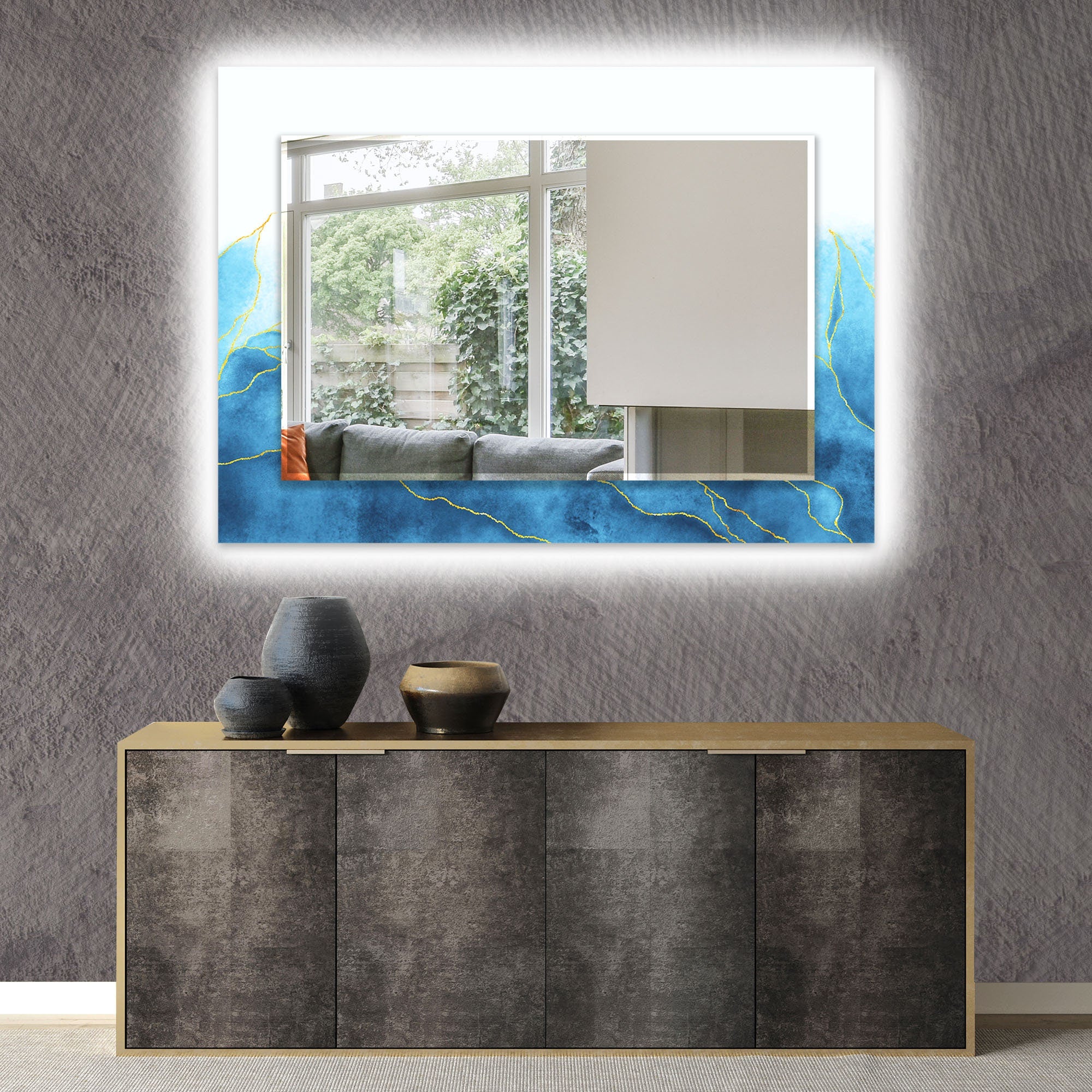 Abstract Tempered Glass Wall Mirror