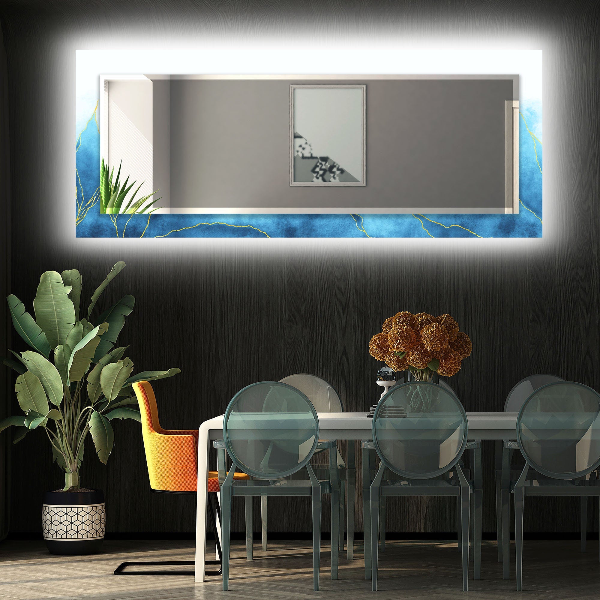 Abstract Tempered Glass Wall Mirror