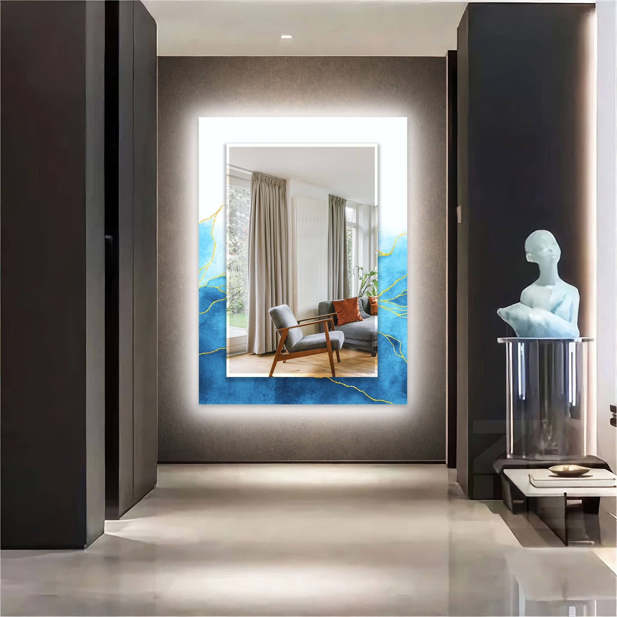 Abstract Tempered Glass Wall Mirror