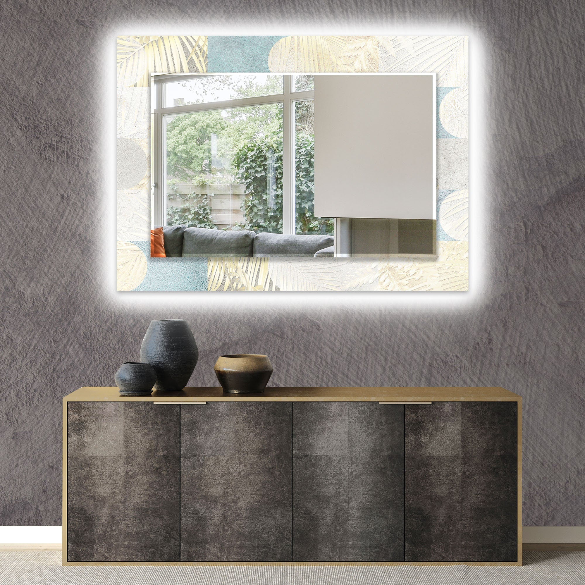 Abstract Tempered Glass Wall Mirror