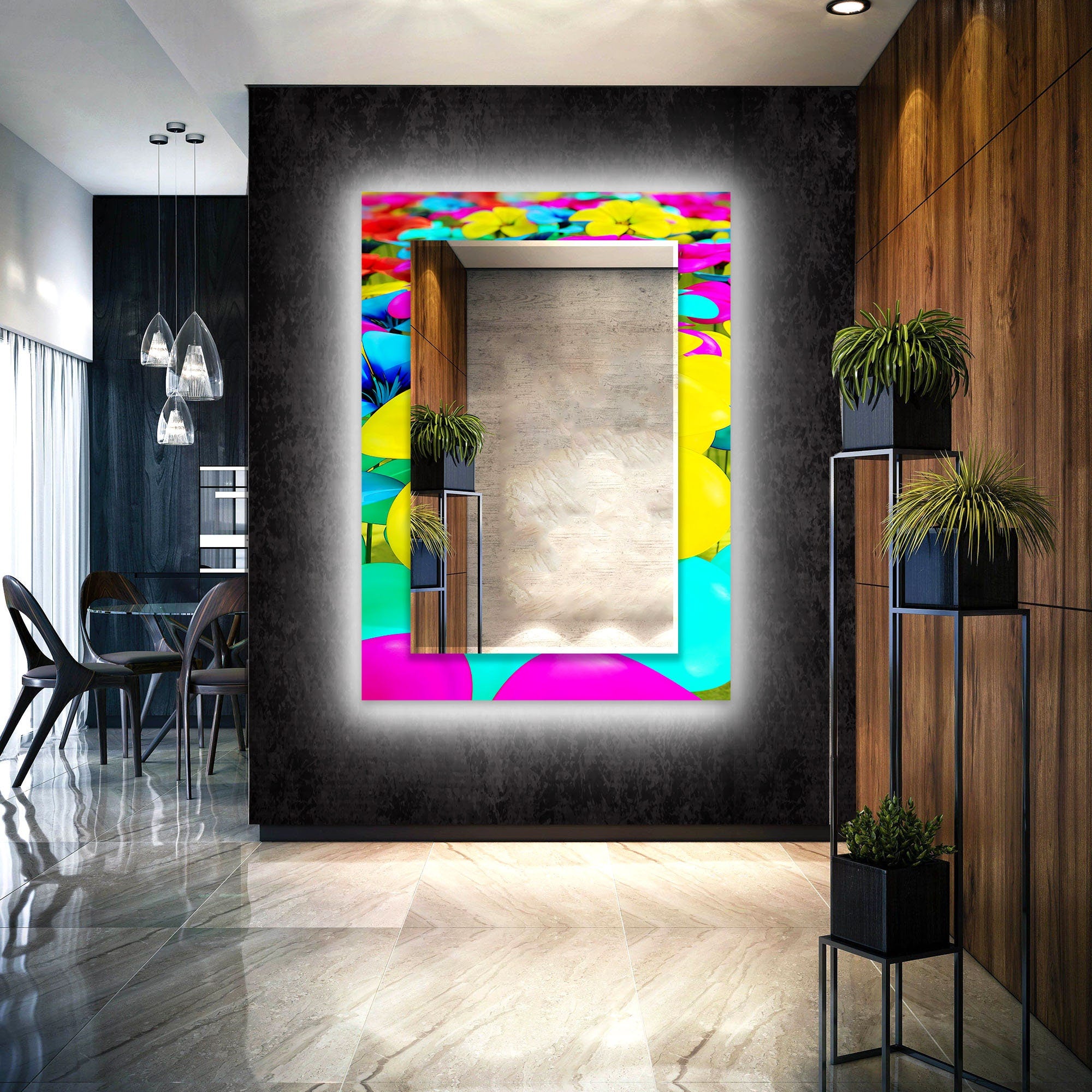 Abstract Tempered Glass Wall Mirror