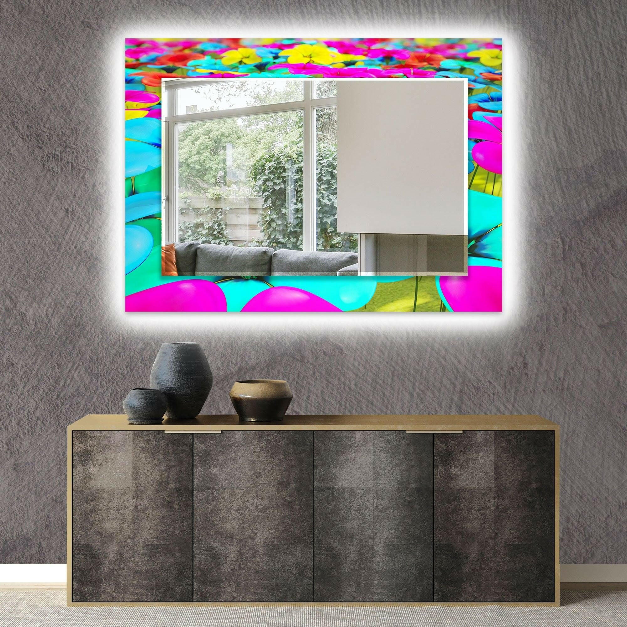 Abstract Tempered Glass Wall Mirror