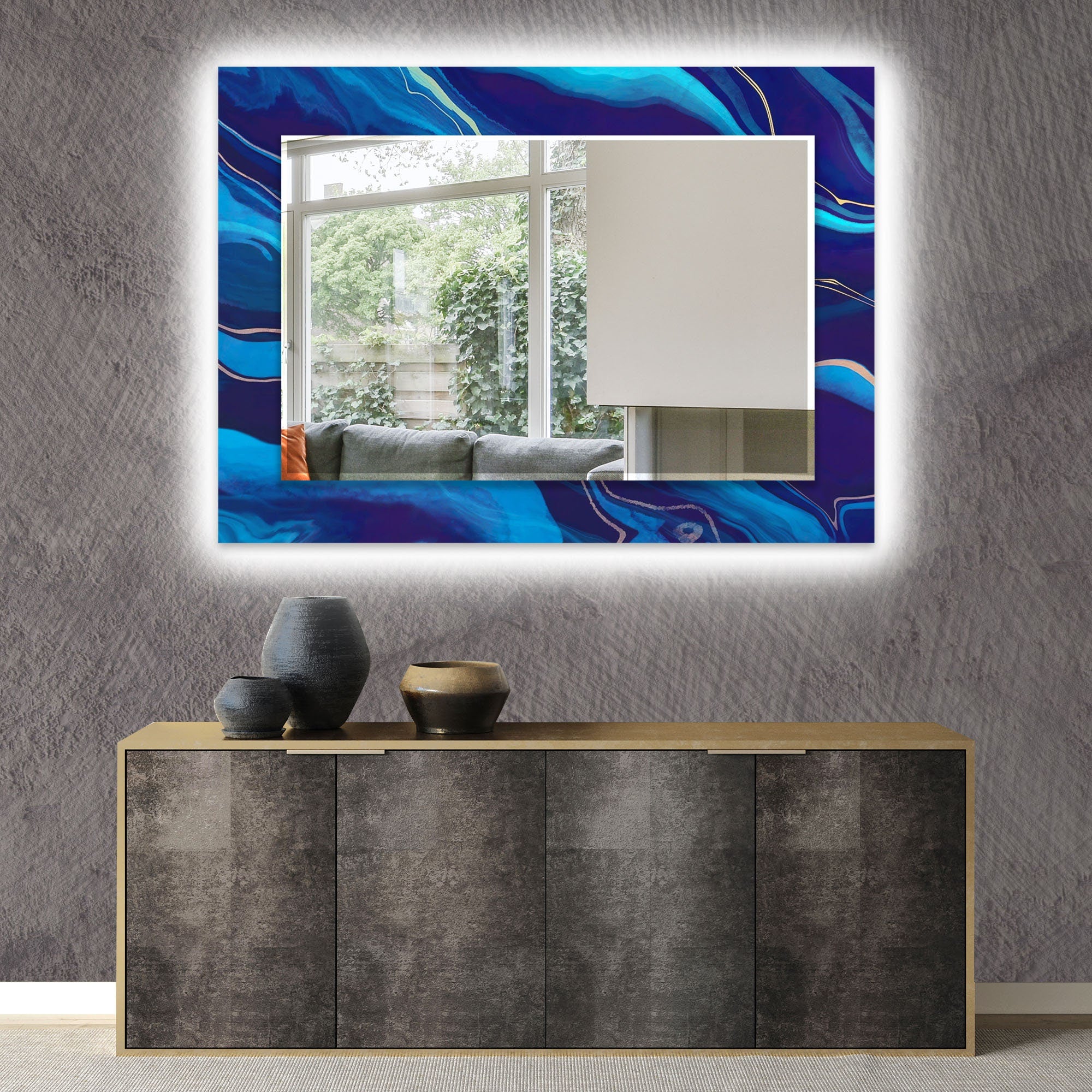 Abstract Tempered Glass Wall Mirror