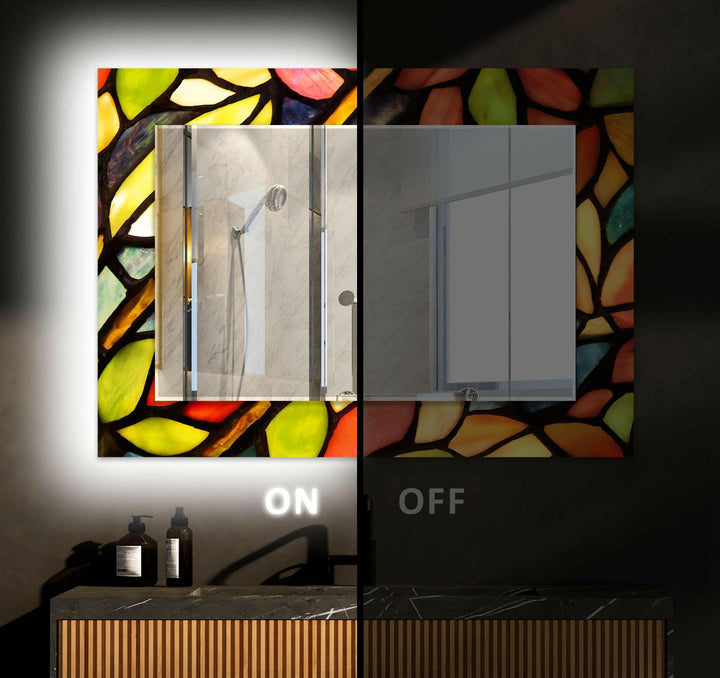 Red and Orange Stained Wall Mirror Stained Glass Mirror
