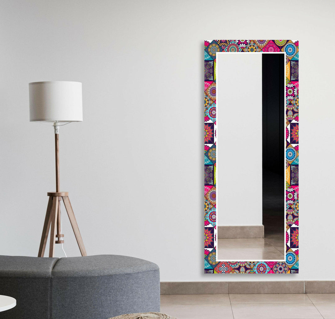 Pink and Red Mosaic Design Wall Mirror Black Wall Mirror
