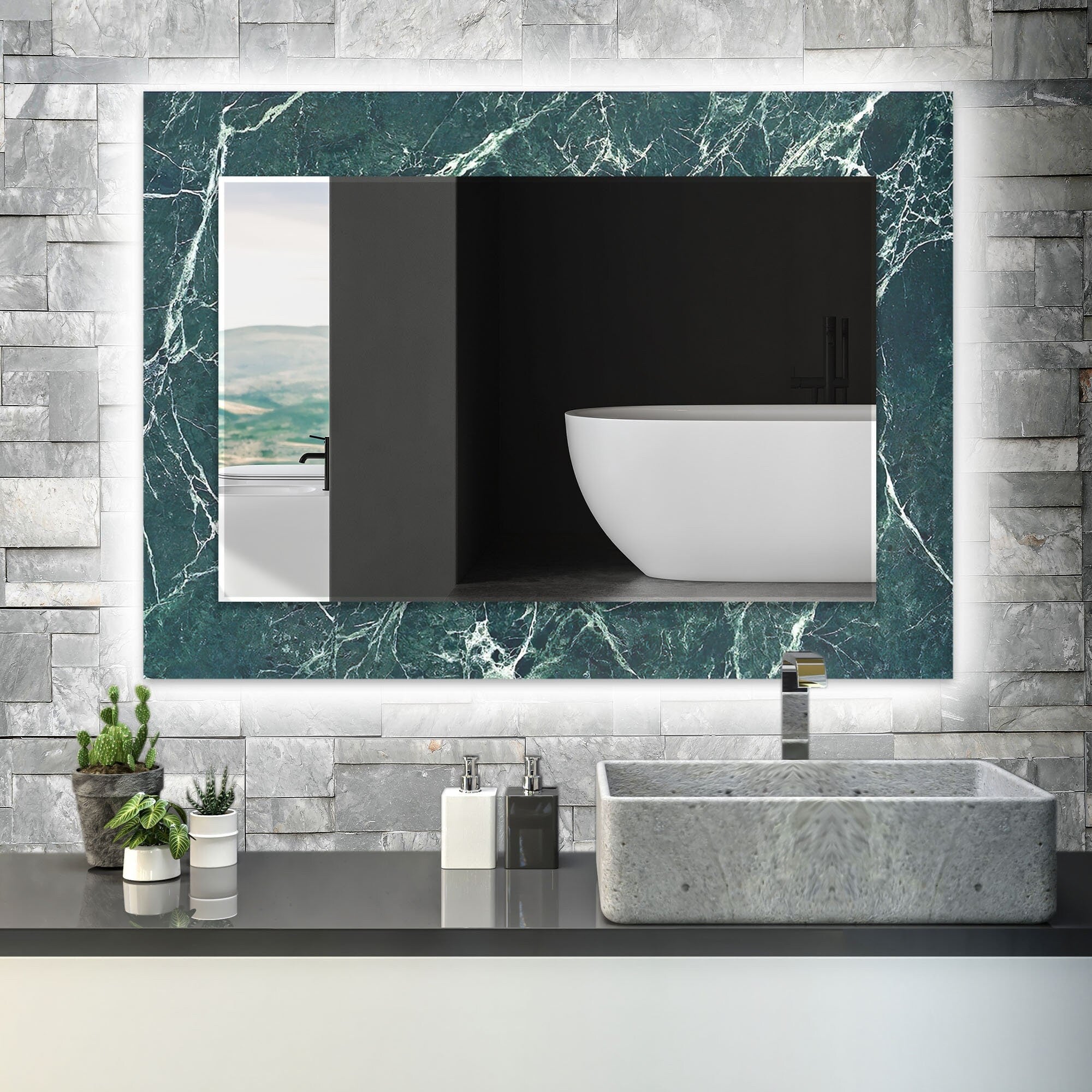 Abstract Tempered Glass Wall Mirror