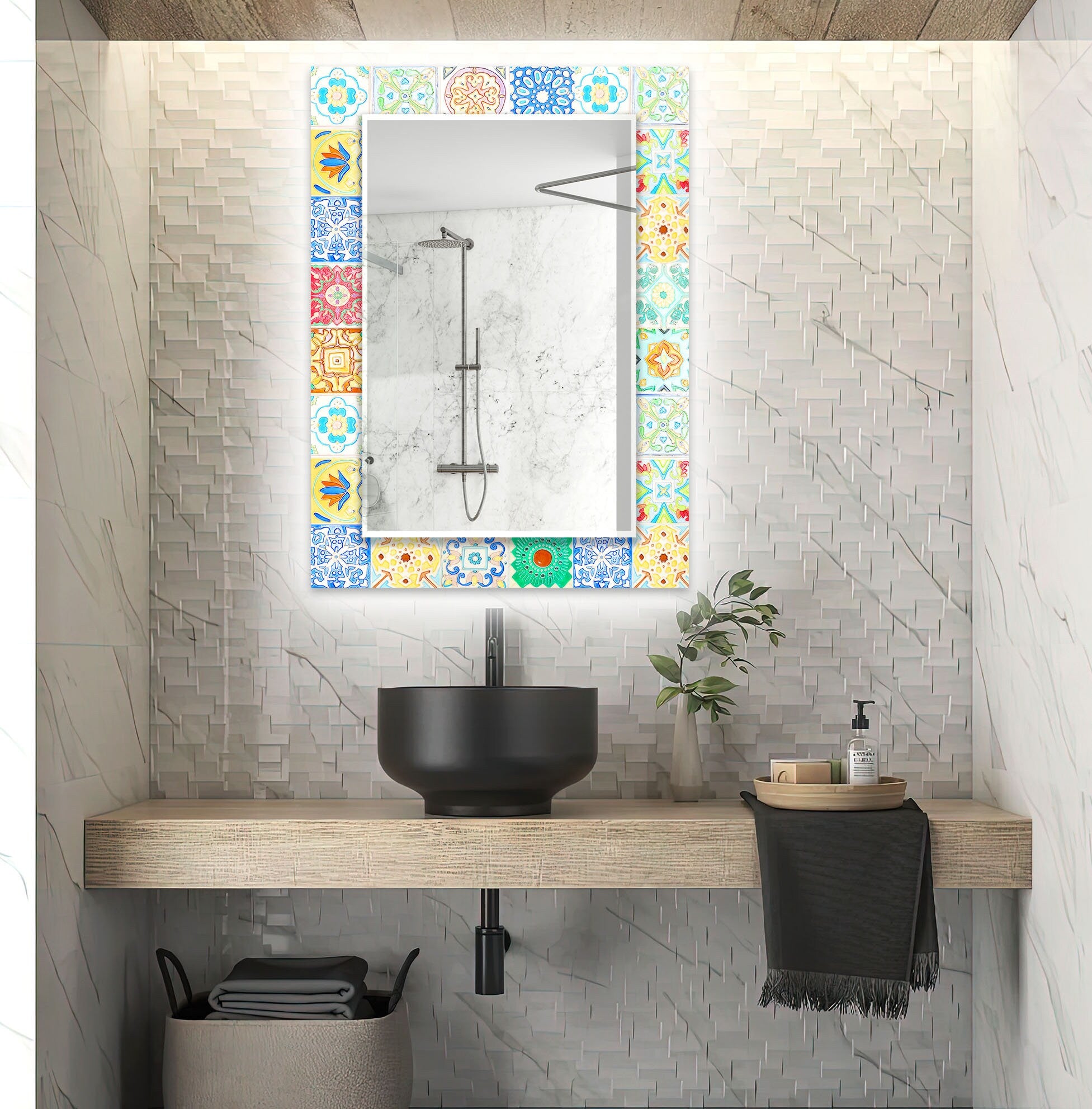 Mosaic Tempered Glass Wall Mirror