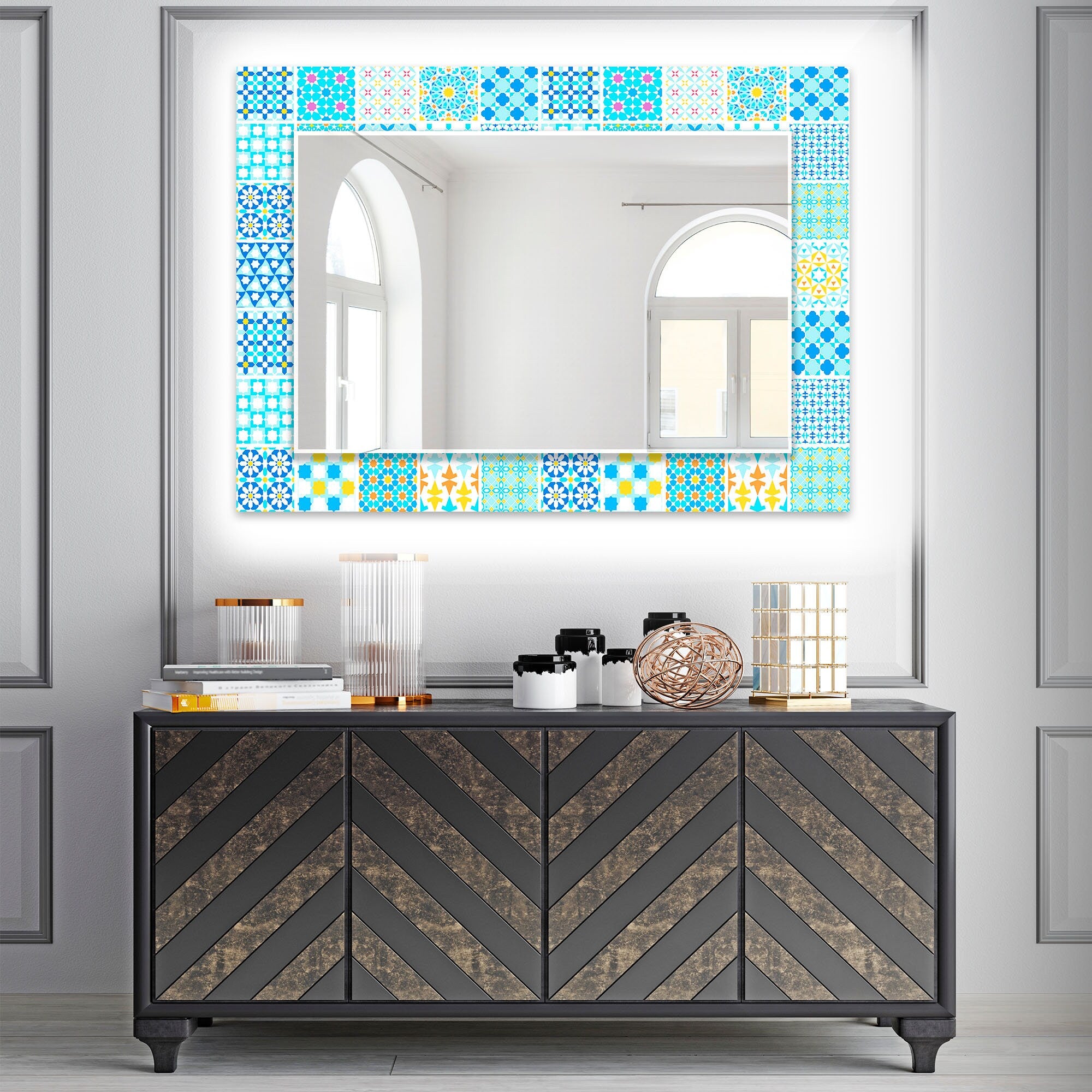 Mosaic Tempered Glass Wall Mirror
