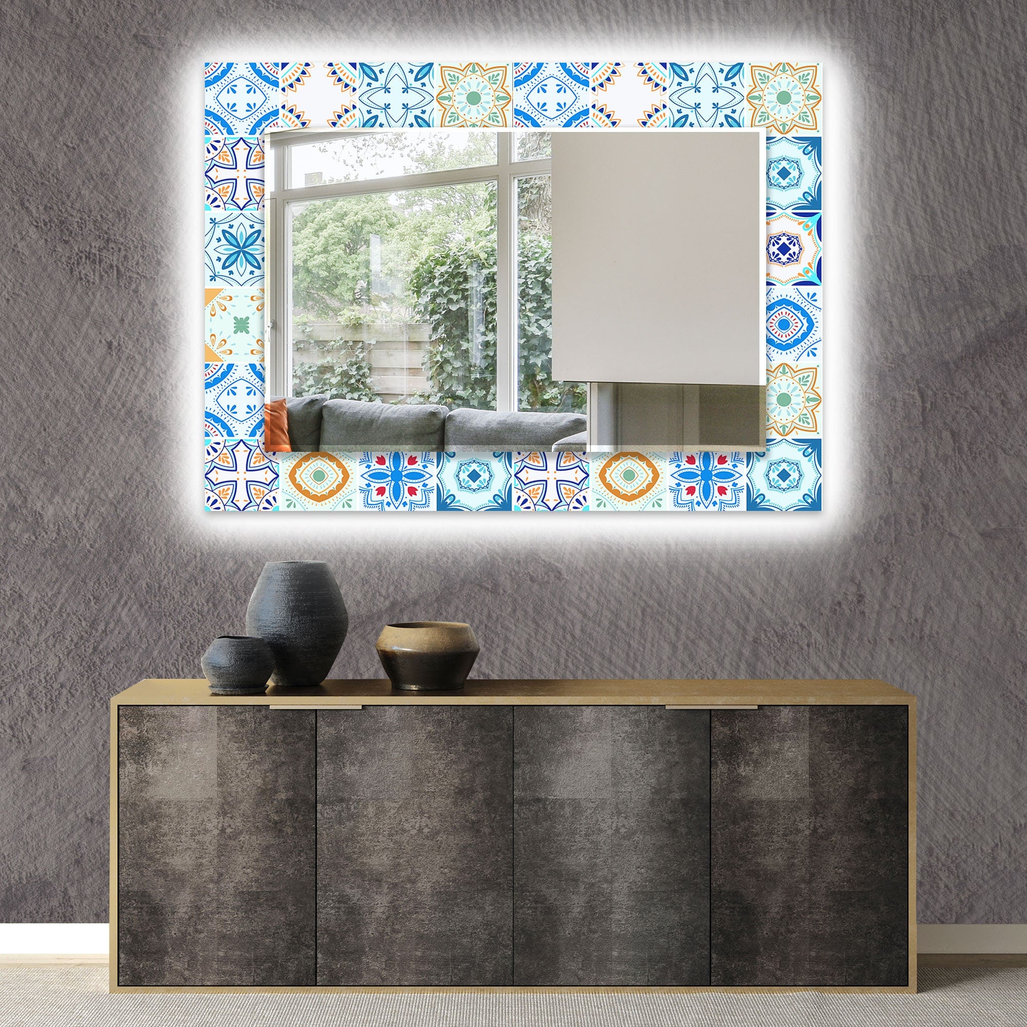 Mosaic Tempered Glass Wall Mirror