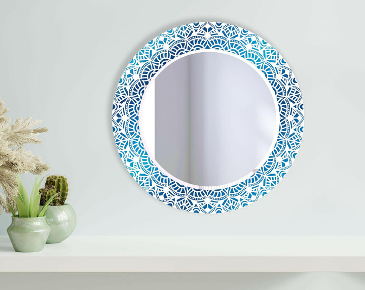 Mosaic Blue Round Wall Mirror Dining Room Mirror
