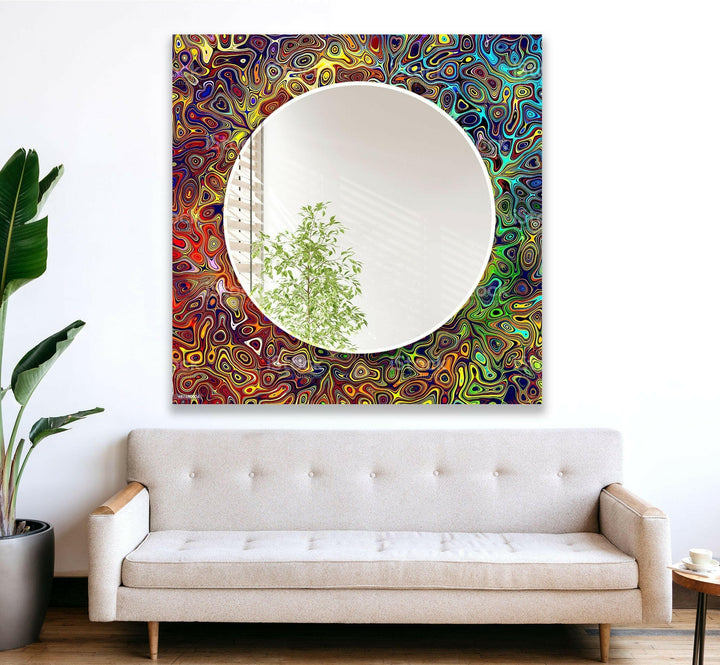 Stained Yellow Colored Wall Mirror Abstract Mirror
