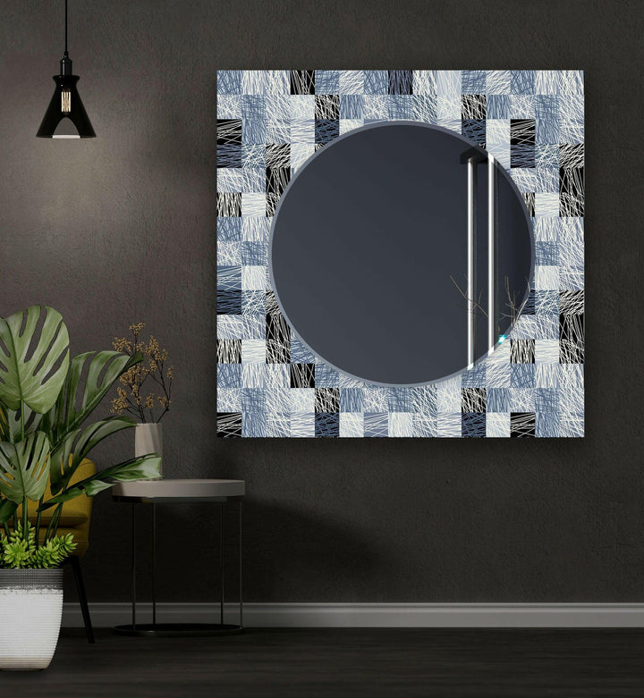Blue & Gray Plaid Design Wall Mirror mirror wall art
