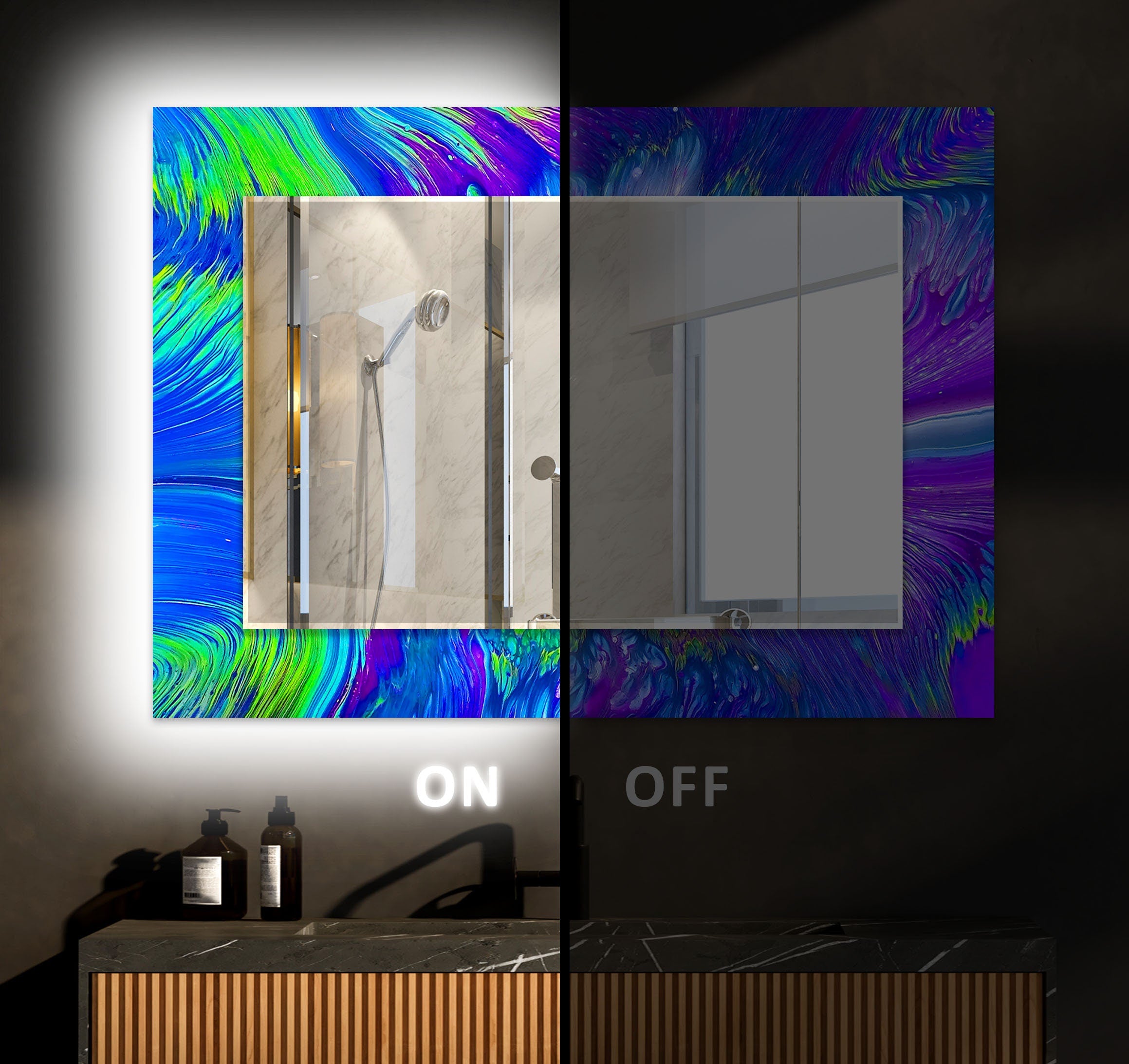 Abstract Tempered Glass Wall Mirror