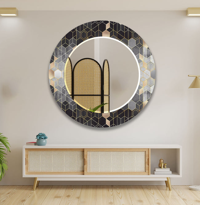 Marble Round Tempered Glass Wall Mirror
