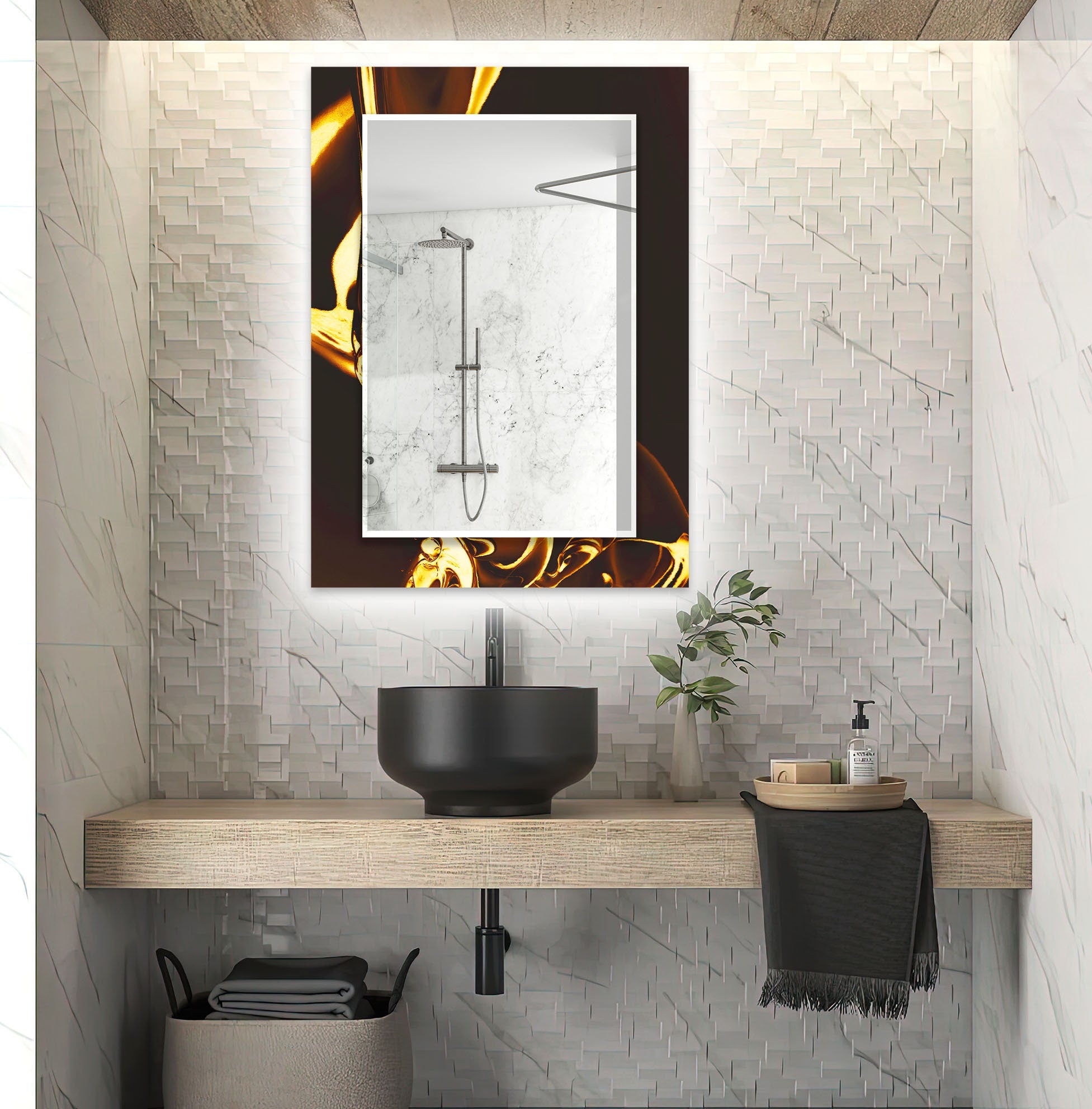 Abstract Tempered Glass Wall Mirror