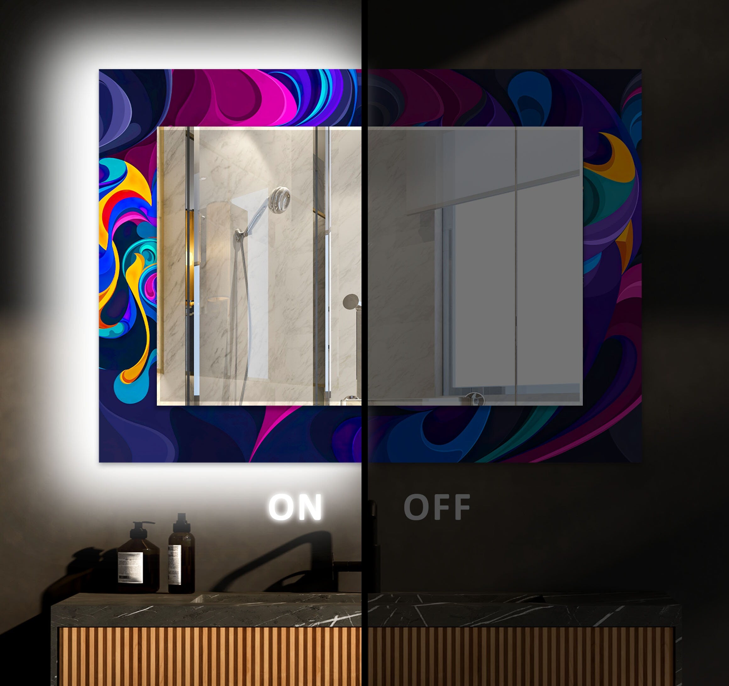 Abstract Tempered Glass Wall Mirror