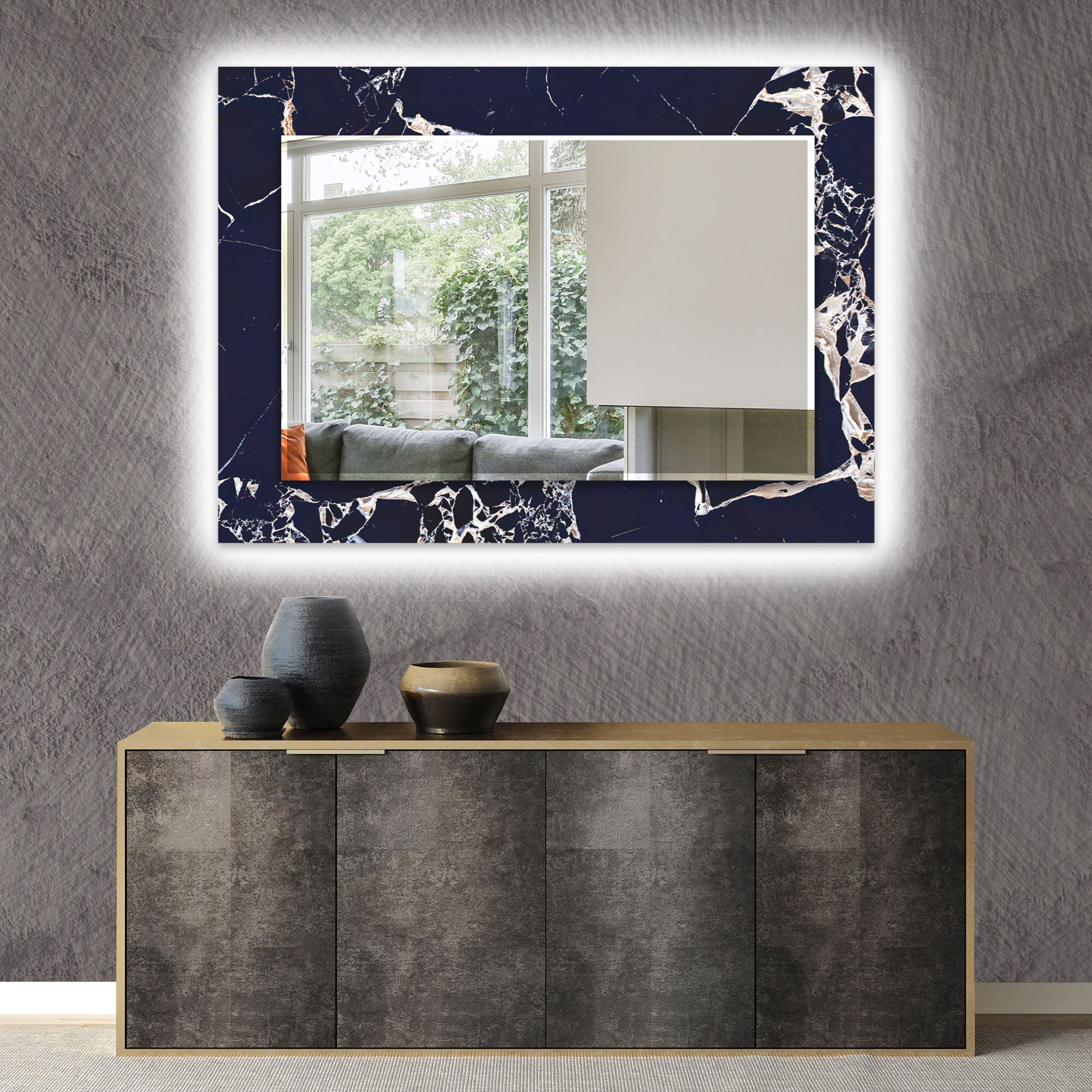 Abstract Tempered Glass Wall Mirror