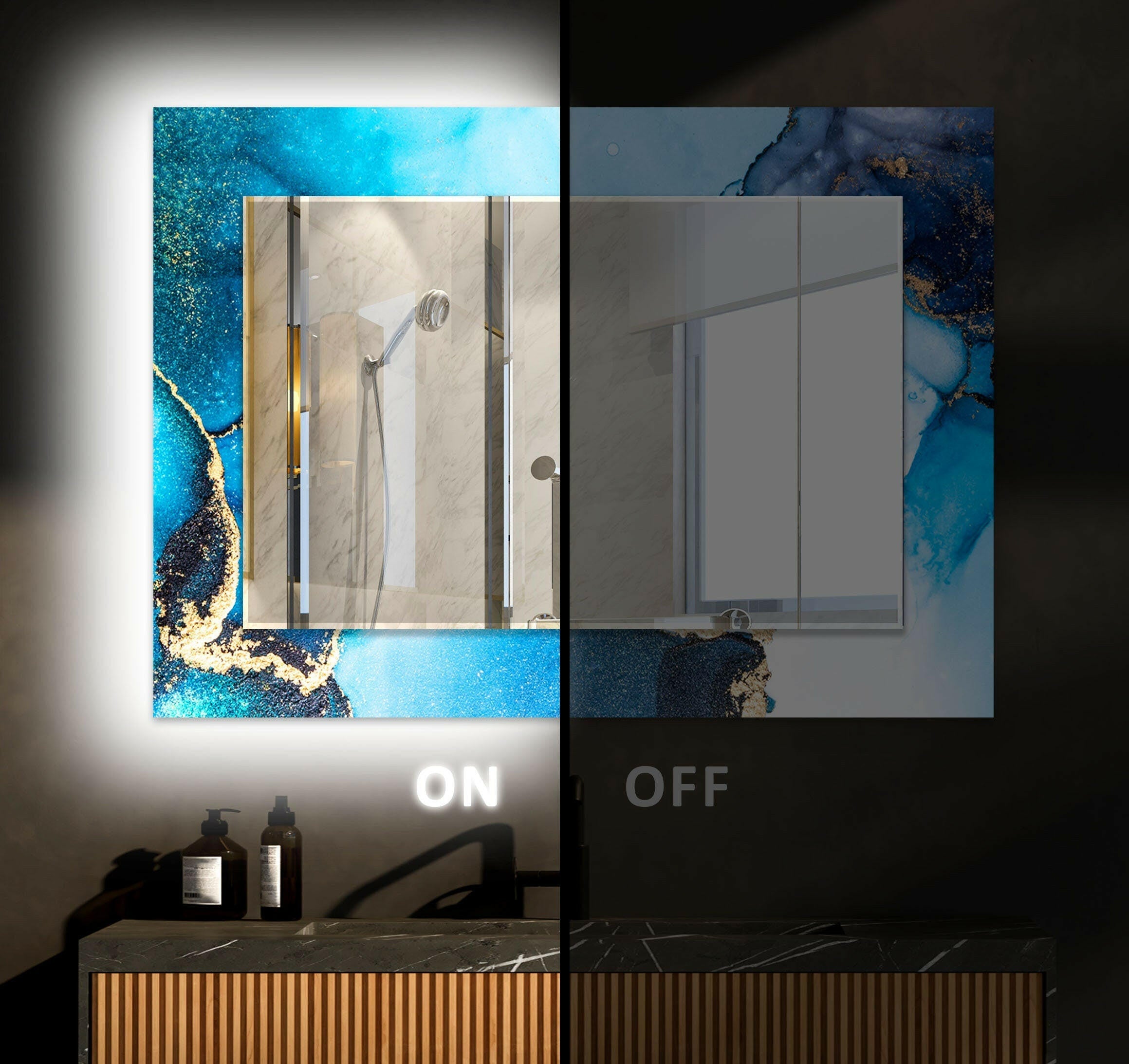 Abstract Tempered Glass Wall Mirror