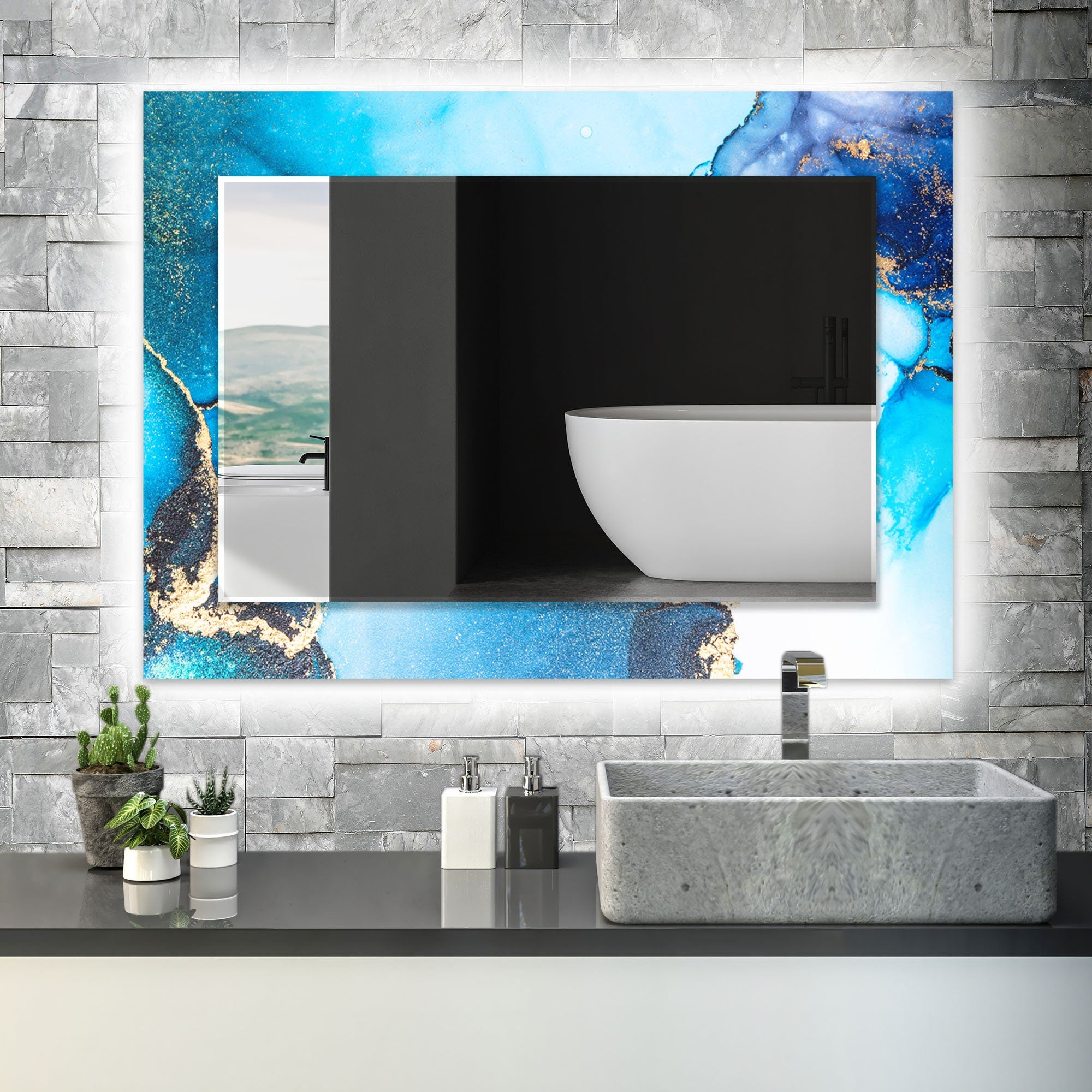 Abstract Tempered Glass Wall Mirror