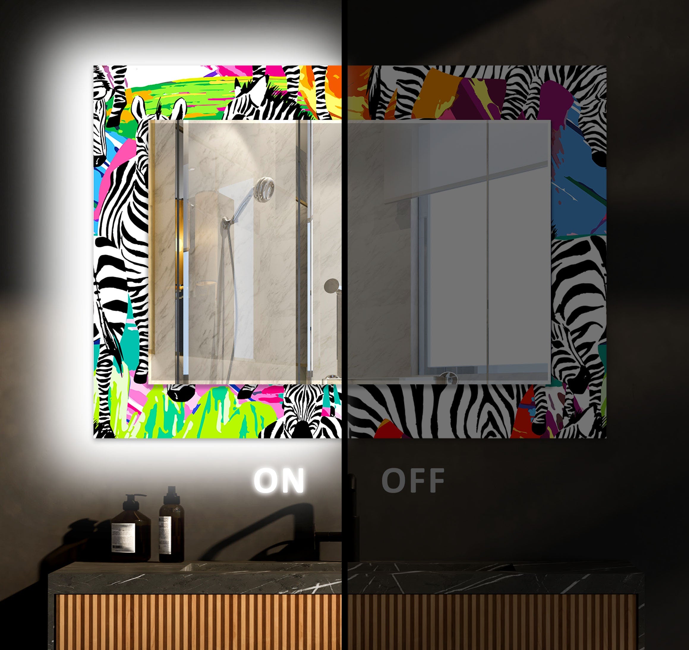 Abstract Tempered Glass Wall Mirror