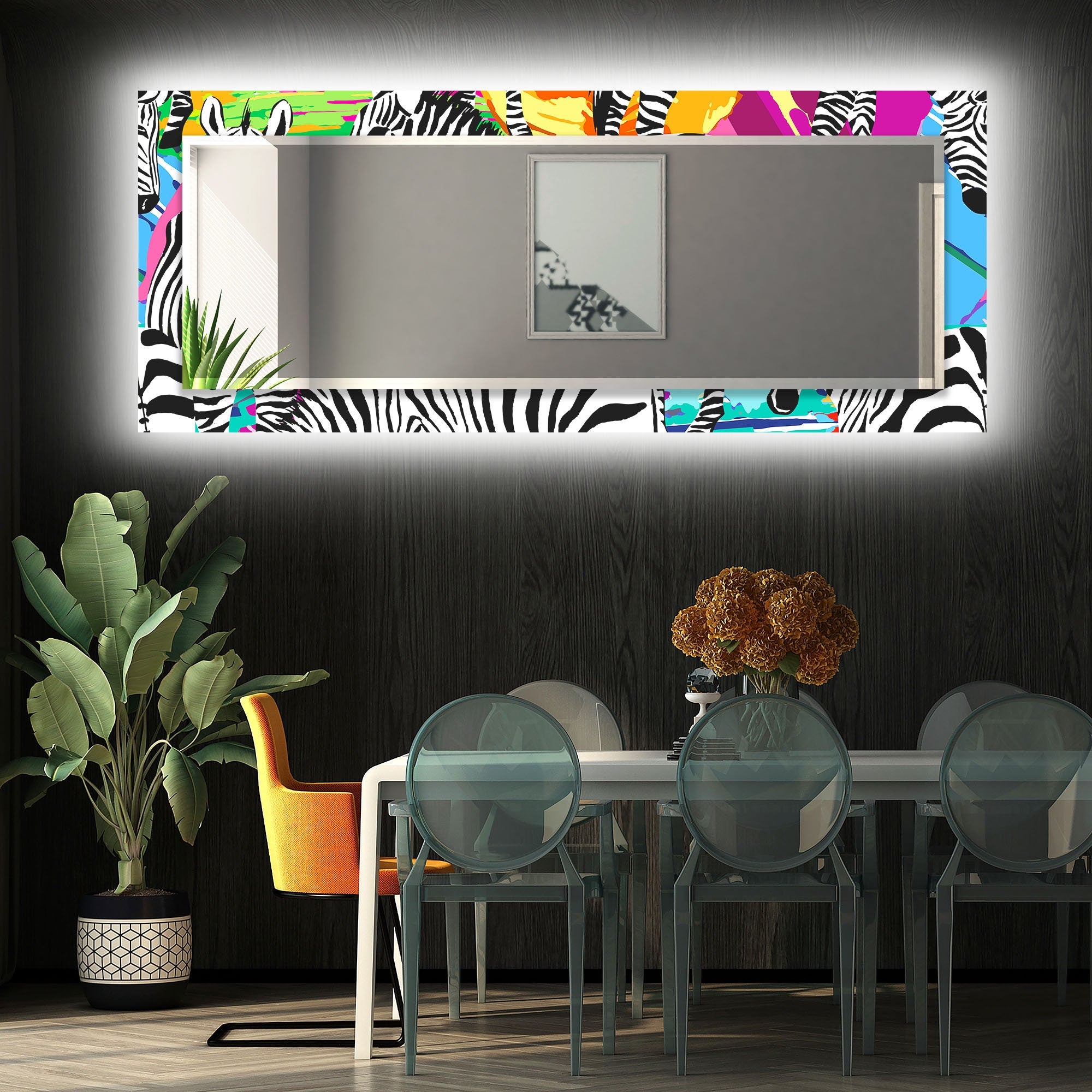 Abstract Tempered Glass Wall Mirror
