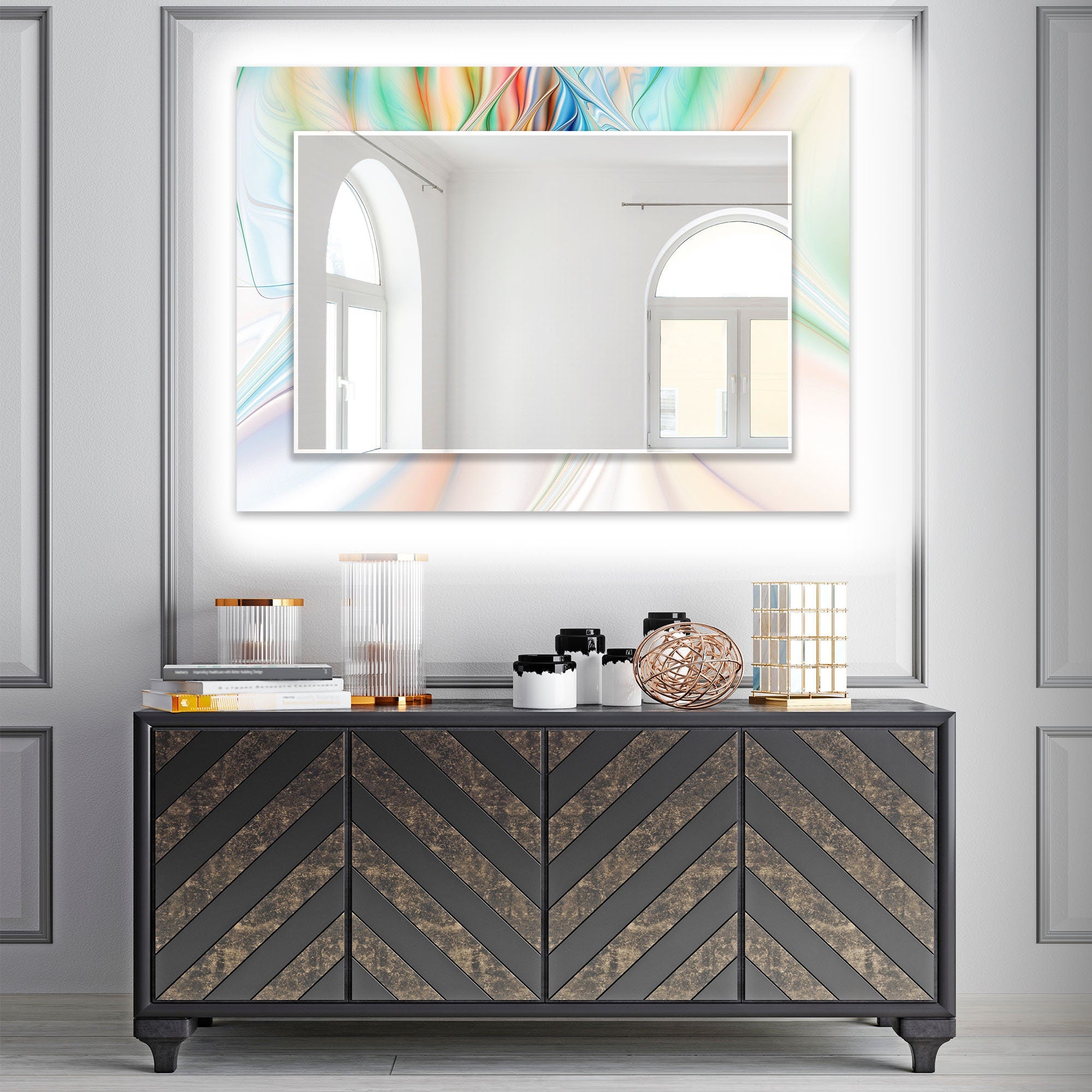 Abstract Tempered Glass Wall Mirror
