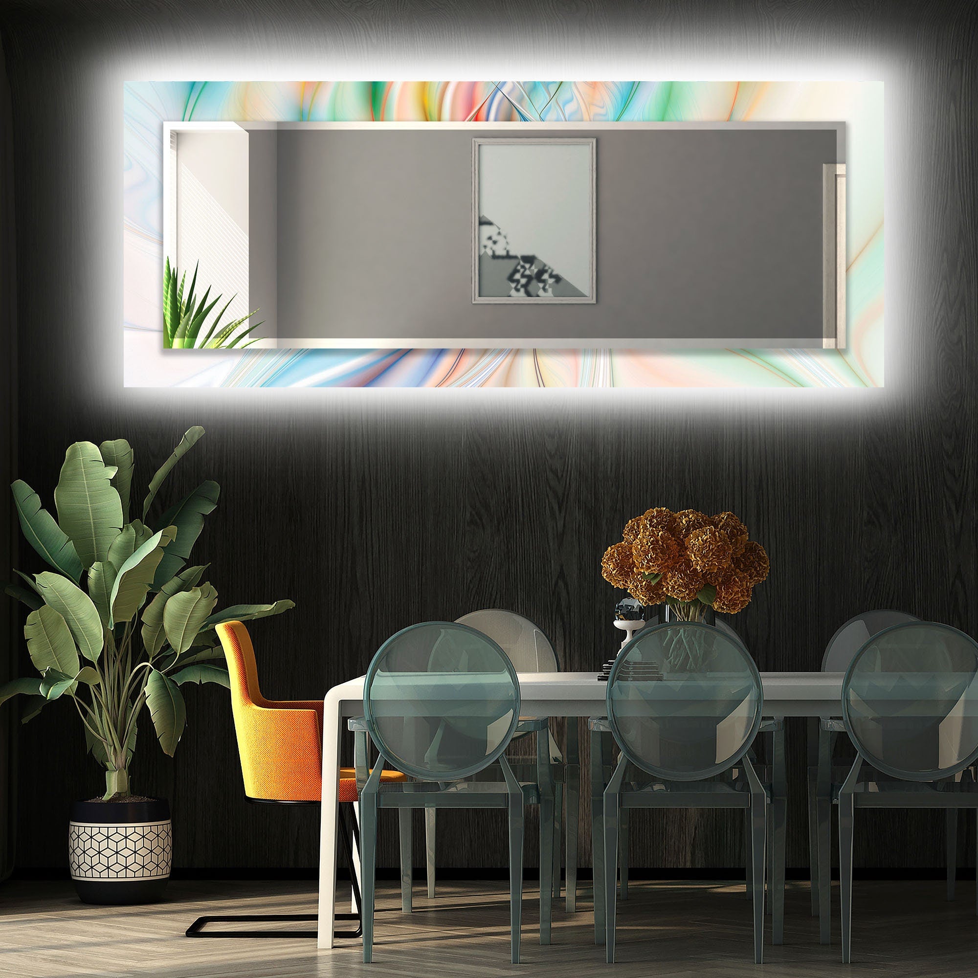 Abstract Tempered Glass Wall Mirror