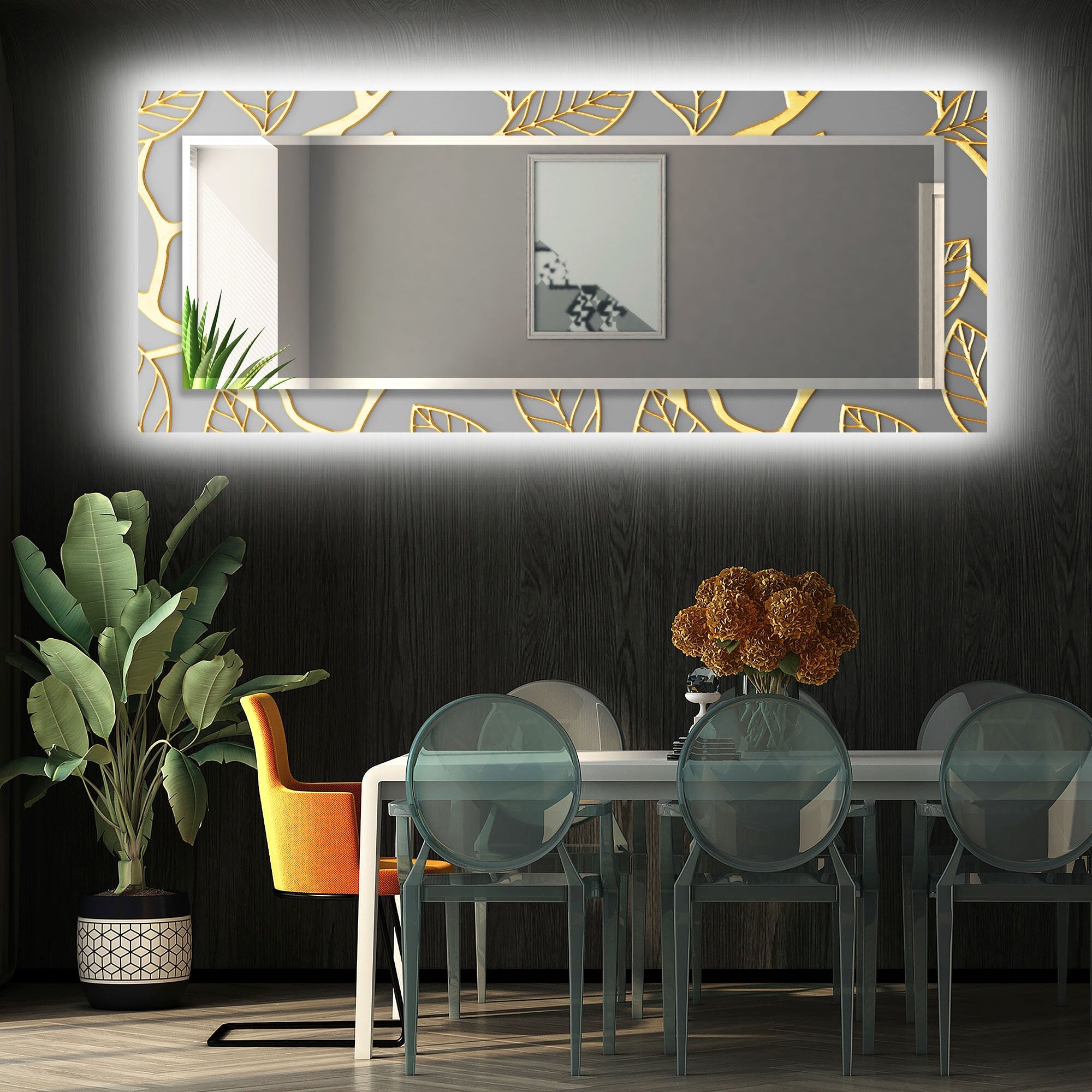 Abstract Tempered Glass Wall Mirror