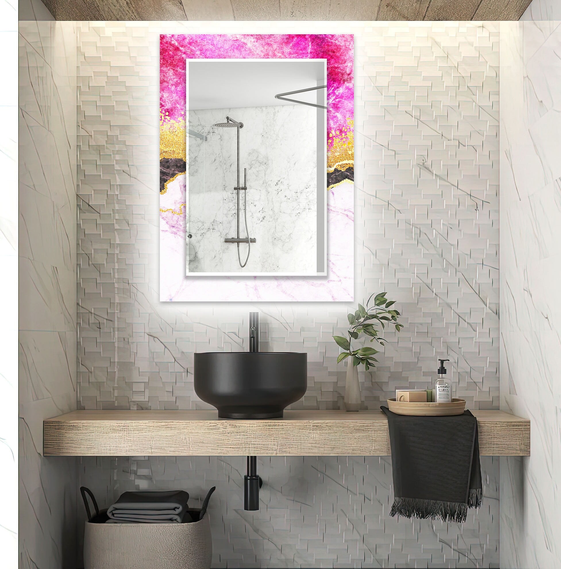 Abstract Tempered Glass Wall Mirror