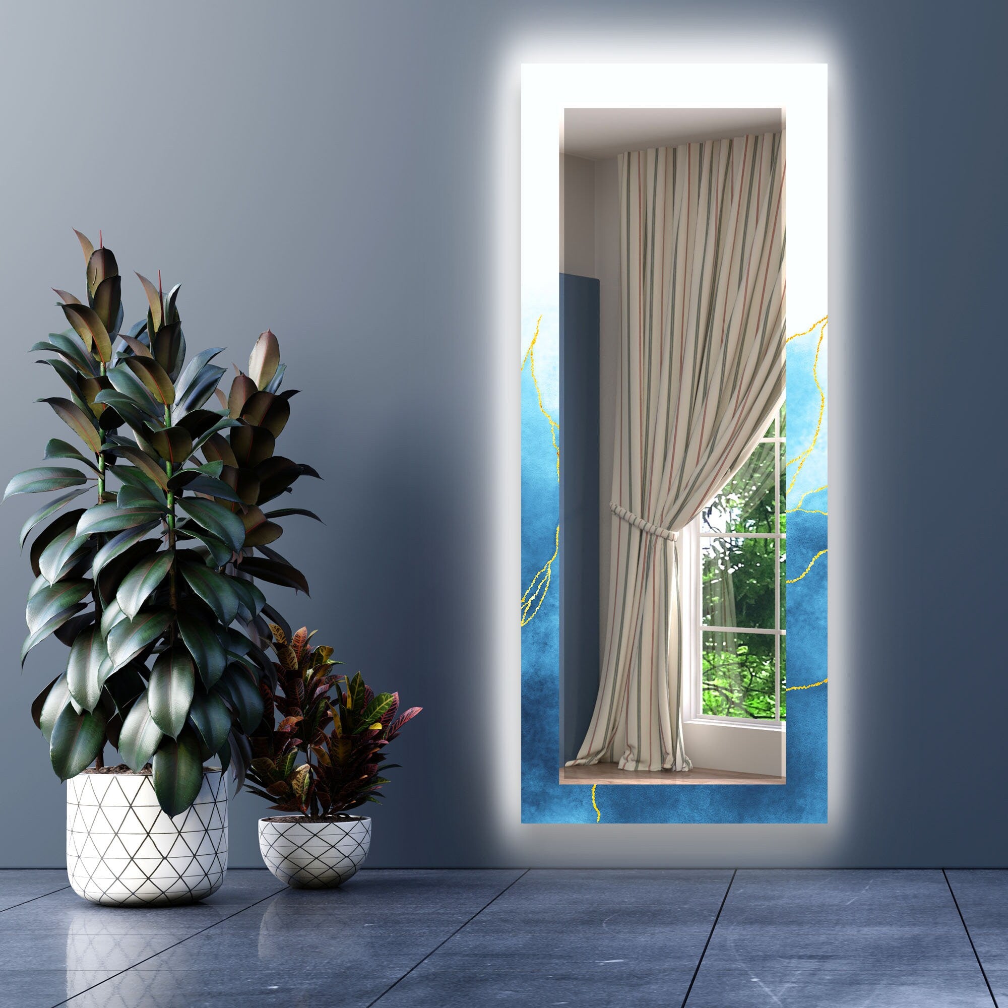 Abstract Tempered Glass Wall Mirror