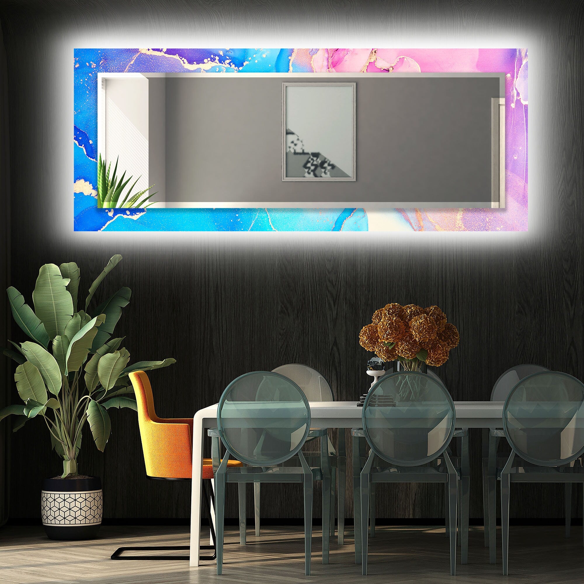 Abstract Tempered Glass Wall Mirror