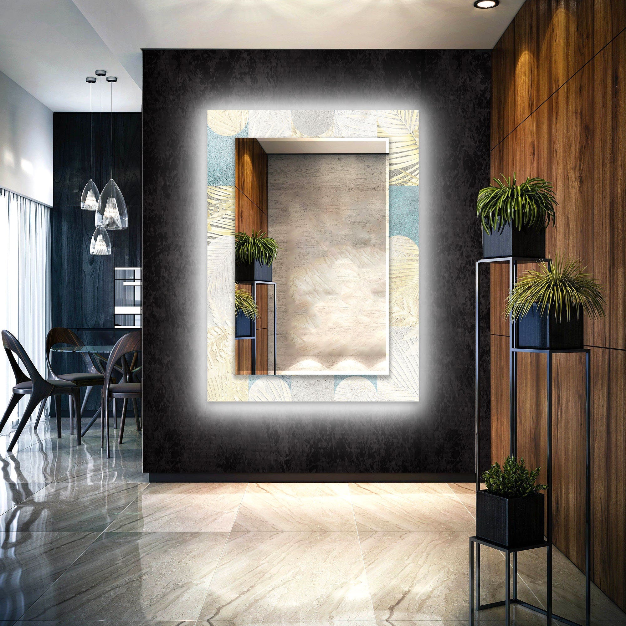 Abstract Tempered Glass Wall Mirror