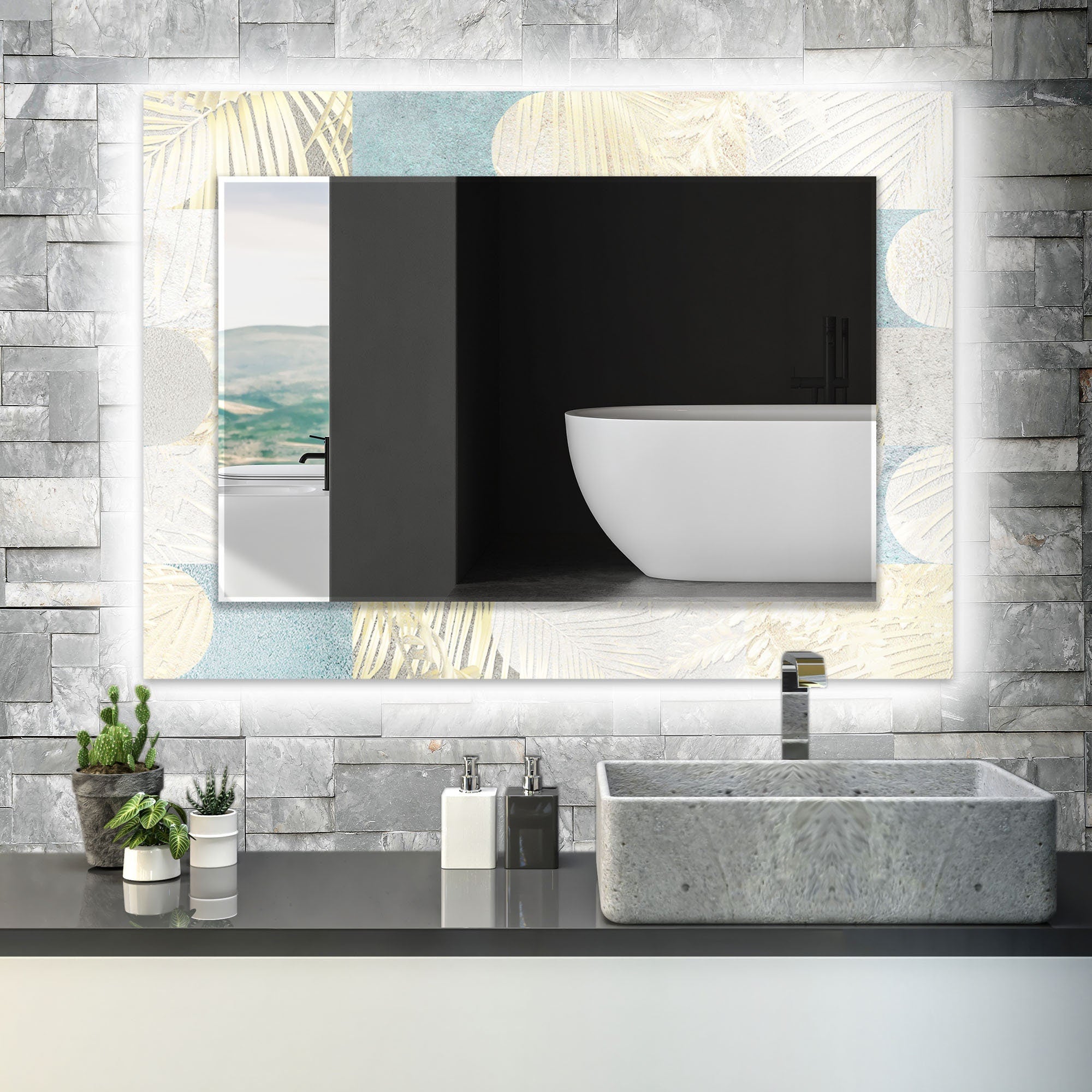 Abstract Tempered Glass Wall Mirror