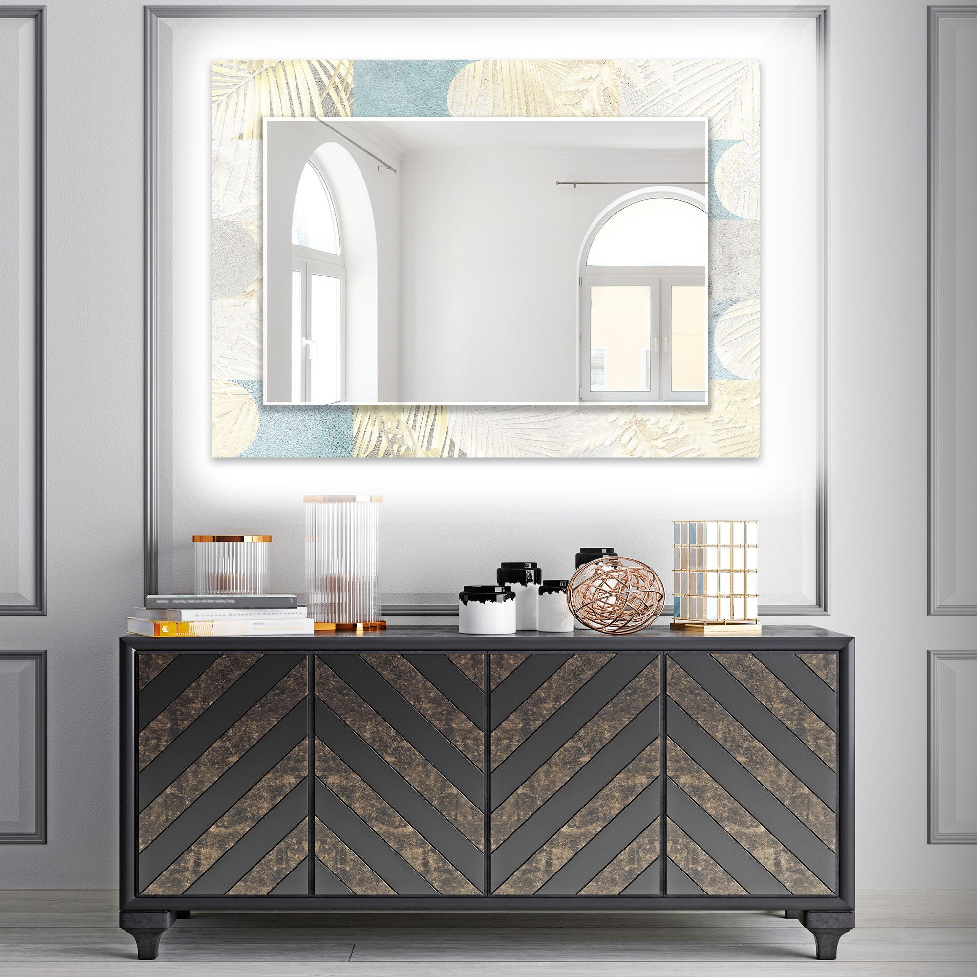 Abstract Tempered Glass Wall Mirror