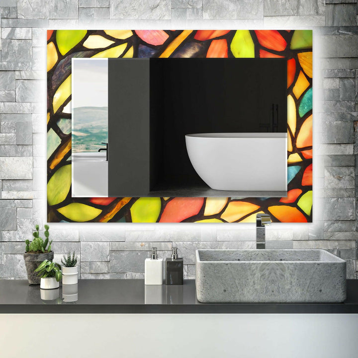 Red and Orange Stained Wall Mirror Green Mirror	
