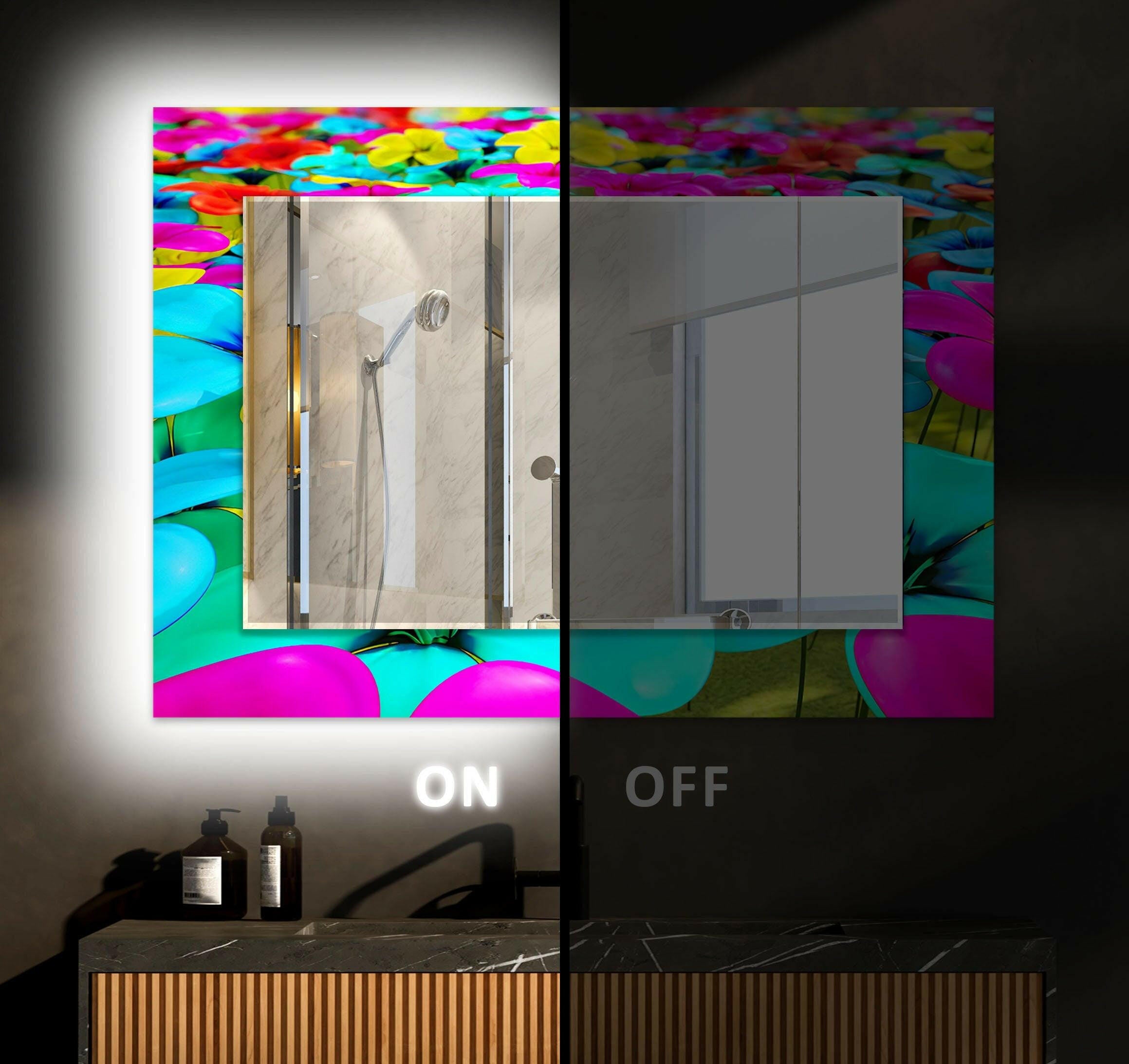 Abstract Tempered Glass Wall Mirror