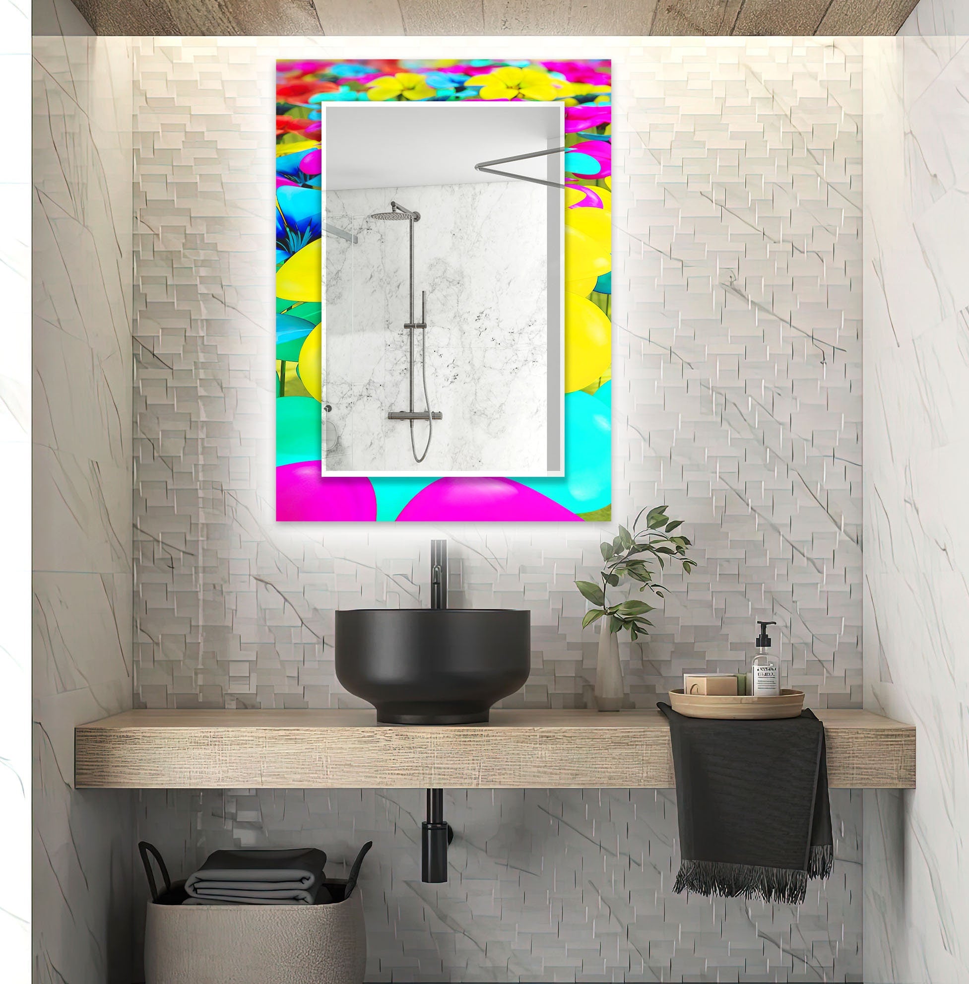Abstract Tempered Glass Wall Mirror