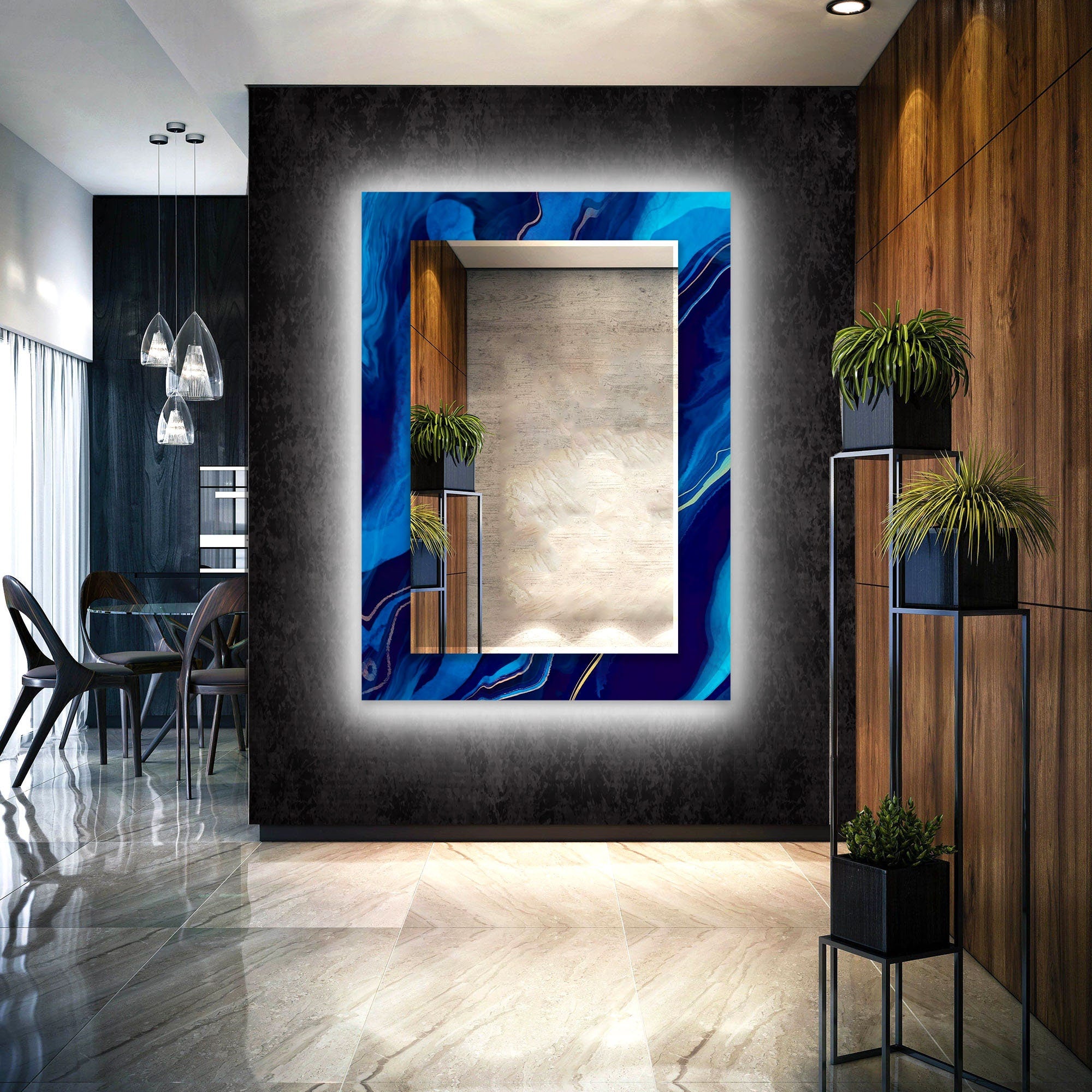 Abstract Tempered Glass Wall Mirror