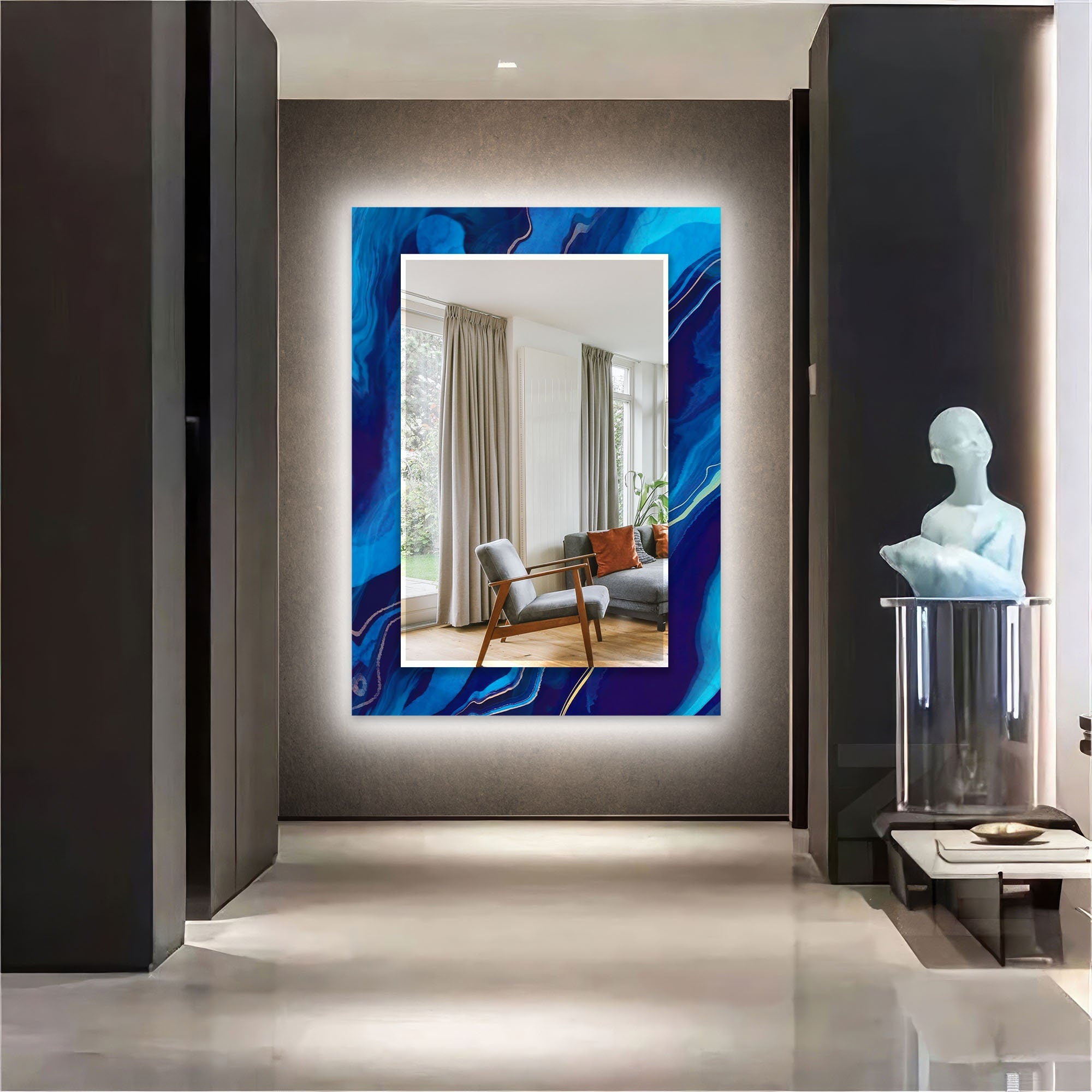 Abstract Tempered Glass Wall Mirror