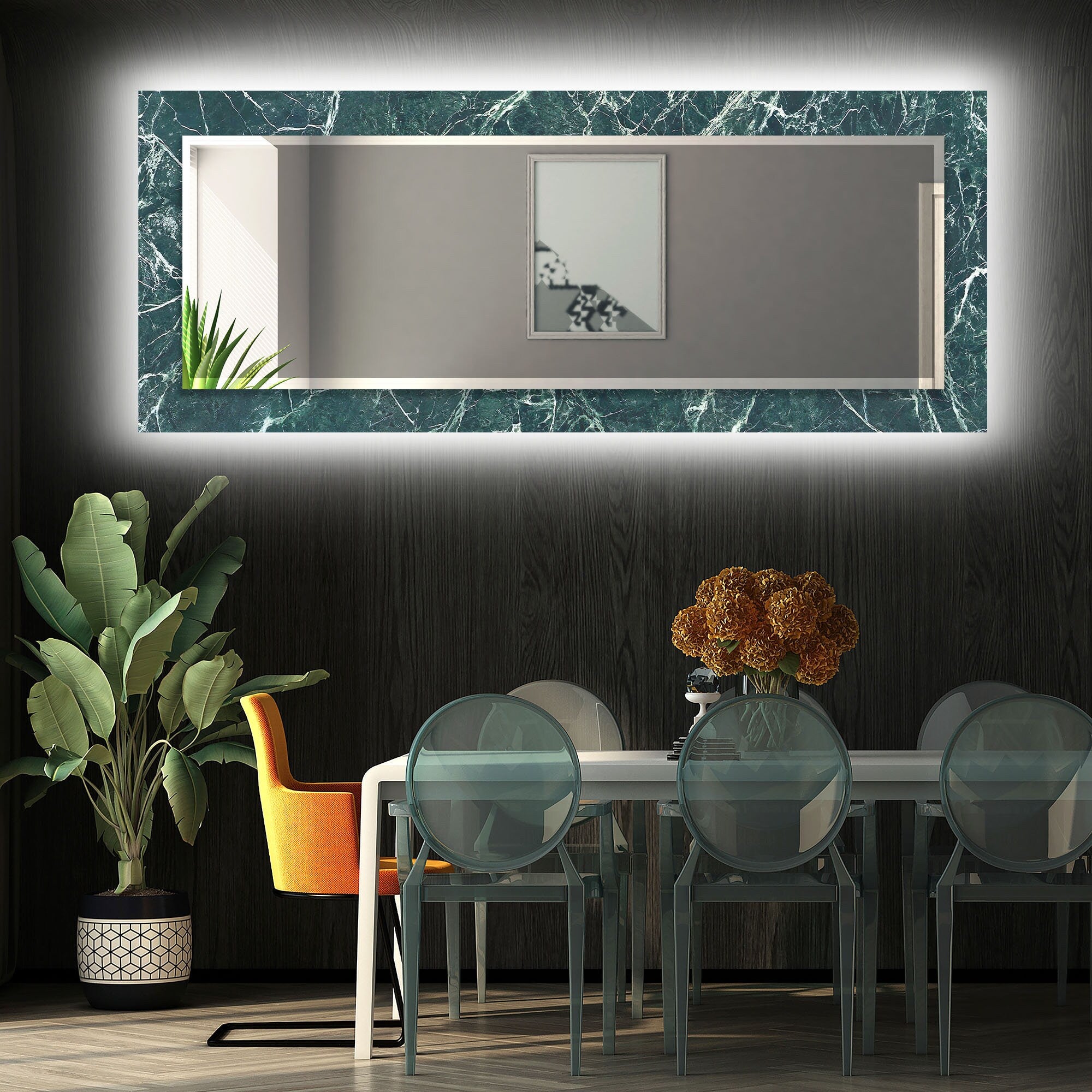 Abstract Tempered Glass Wall Mirror