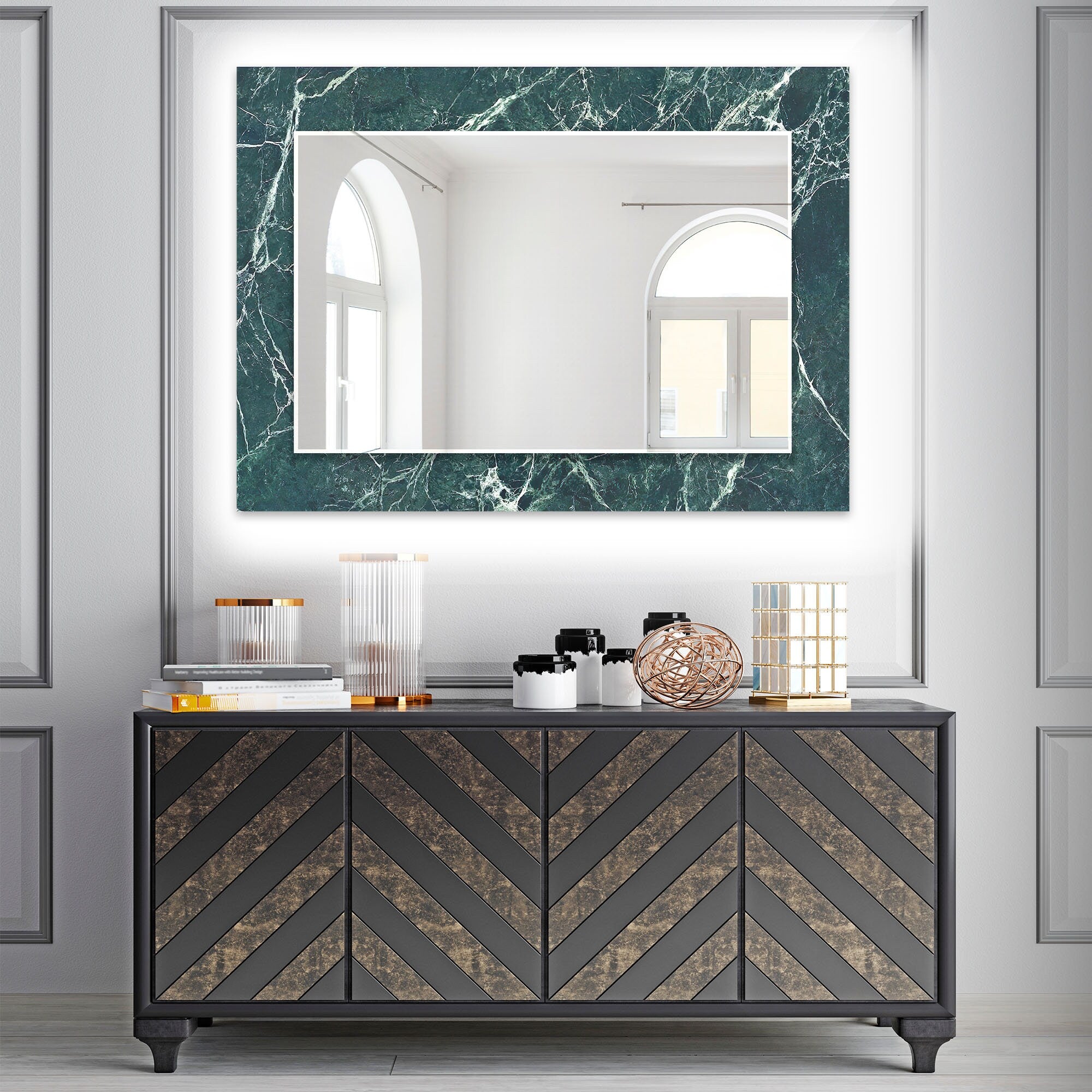 Abstract Tempered Glass Wall Mirror