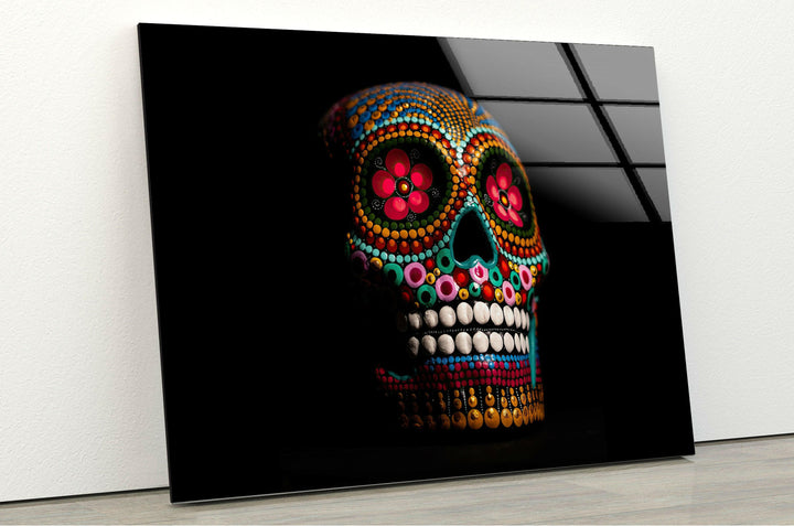 Calavera Sugar Mexican Skull Glass Wall Decor for Living Room Spaces