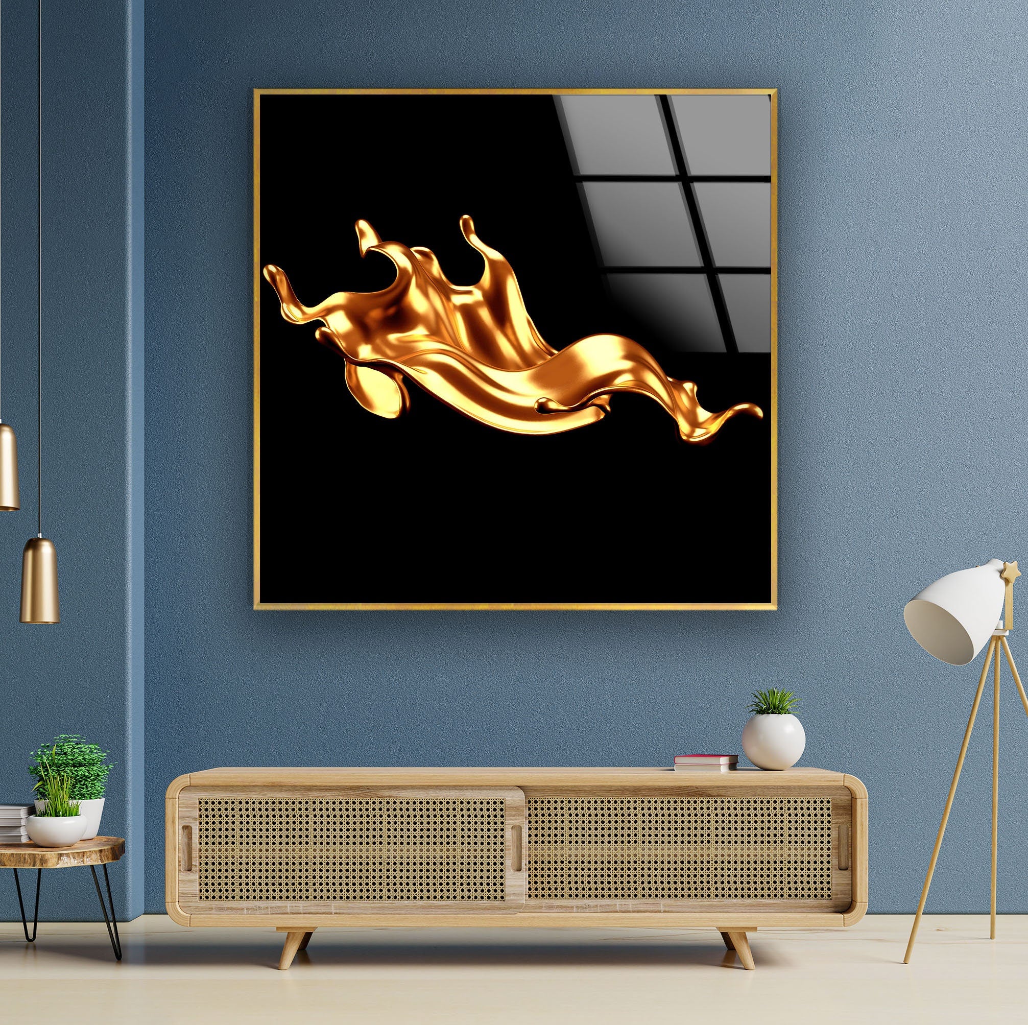 Golden Abstract Tempered Glass Wall Art