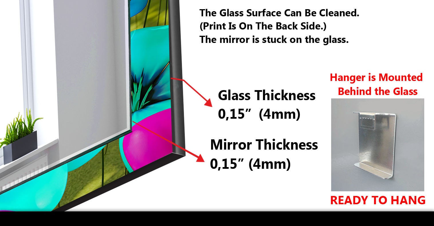 Abstract Tempered Glass Wall Mirror