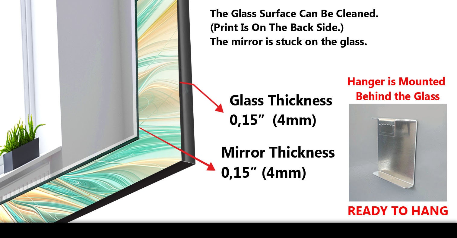 Abstract Tempered Glass Wall Mirror