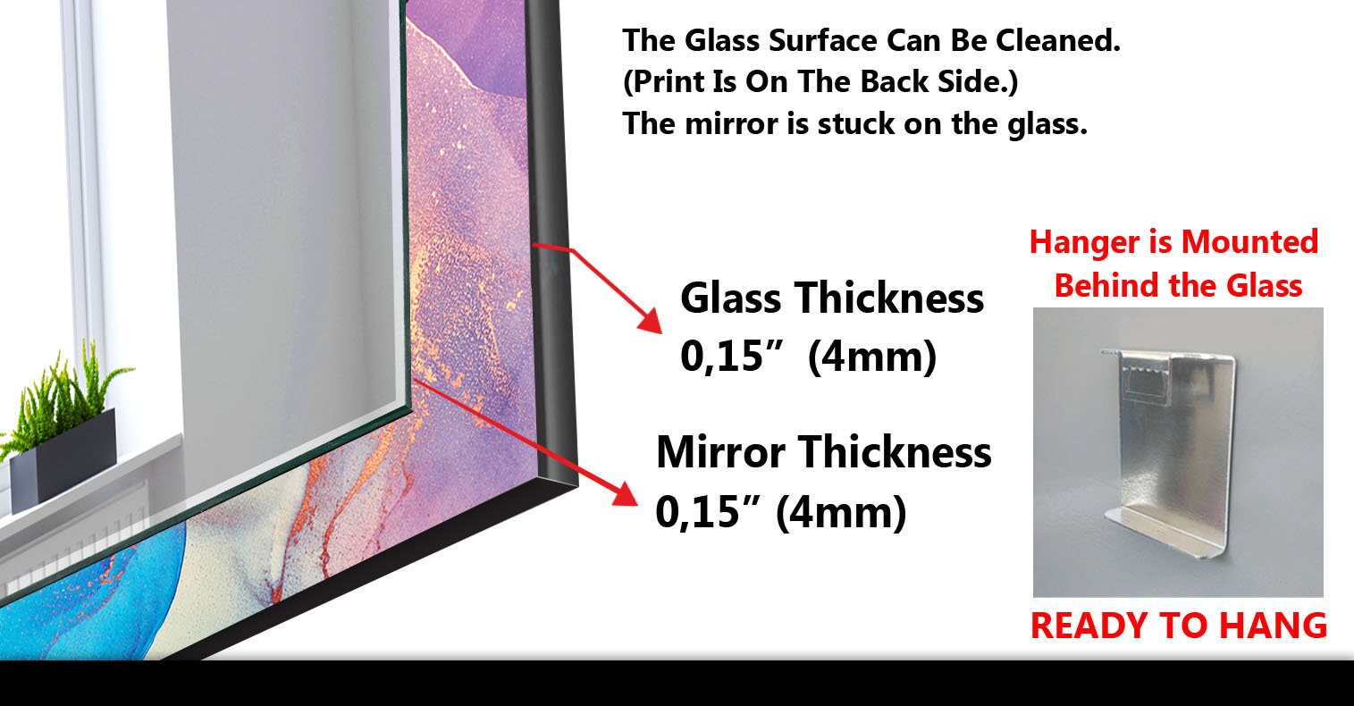 Abstract Tempered Glass Wall Mirror