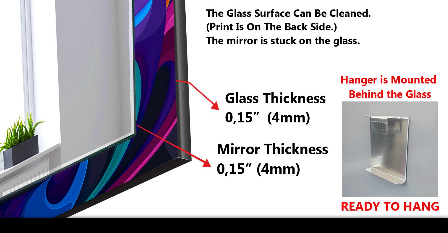 Abstract Tempered Glass Wall Mirror