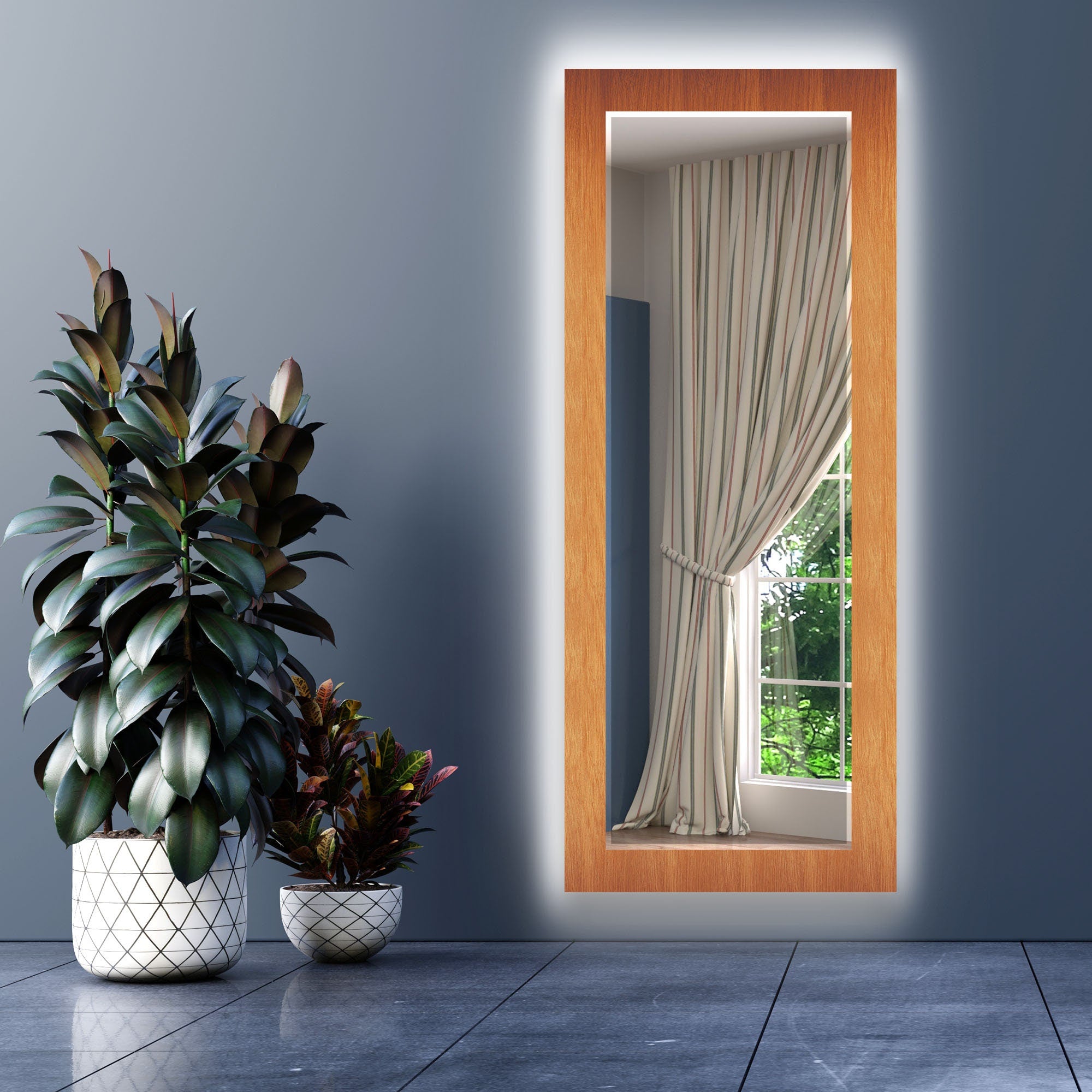 Wood Pattern Tempered Glass Wall Mirror