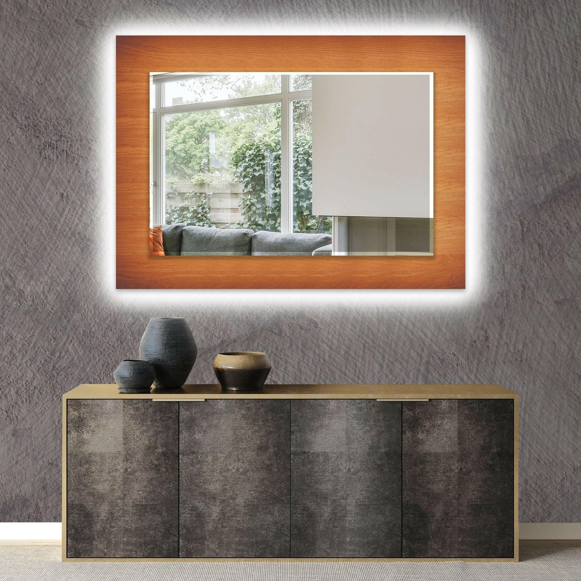 Wood Pattern Tempered Glass Wall Mirror